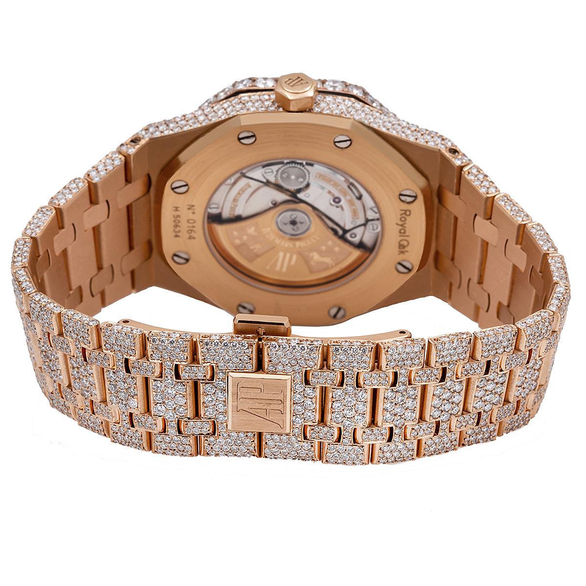Audemars Piguet Royal Oak Selfwinding 41MM 15400OR Diamond Paved Dial Diamond Bezel 18K Rose Gold Bracelet 27.75ct - Image 5