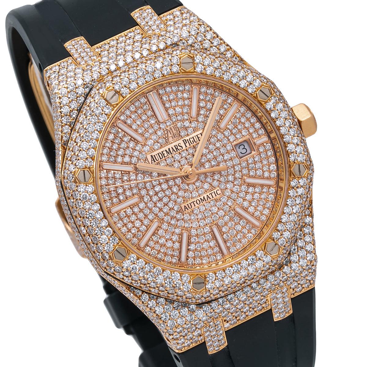 Audemars Piguet Royal Oak Selfwinding 41MM 15400OR Diamond Paved Dial Diamond Paved Bezel Black Rubber Band 14.75ct - Image 3