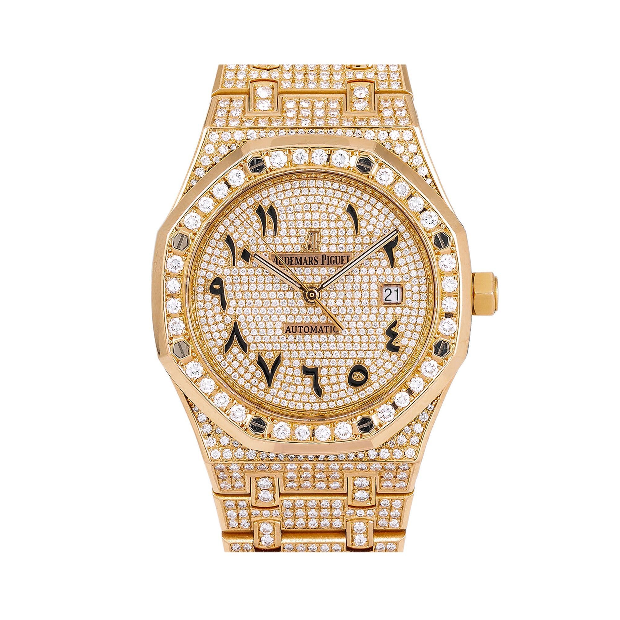 Audemars Piguet Royal Oak Selfwinding 41MM 15400OR.OO.1220OR.02 Diamond Paved Eastern Arabic Dial Custom Aftermarket 18K Rose Gold Bracelet 19.75ct