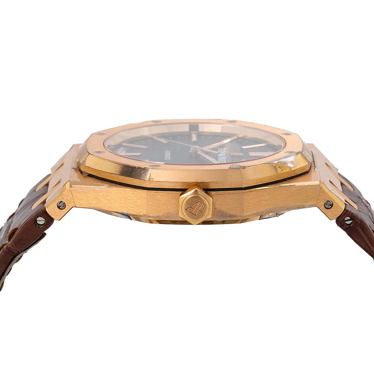 Audemars Piguet Royal Oak Selfwinding 41MM 15400OR.OO.D002CR.01 Black Dial Rose Gold Bezel Brown Alligator Leather Strap - Image 4
