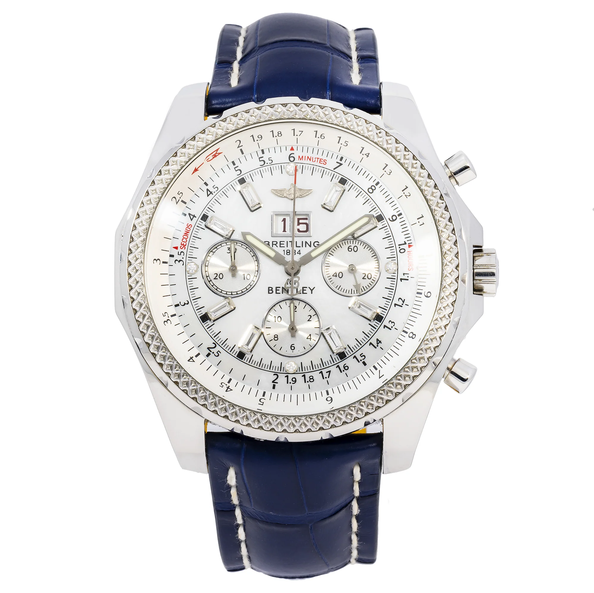 Breitling Bentley 6.75 48MM A44362 White Dial Black Alligator Leather Strap