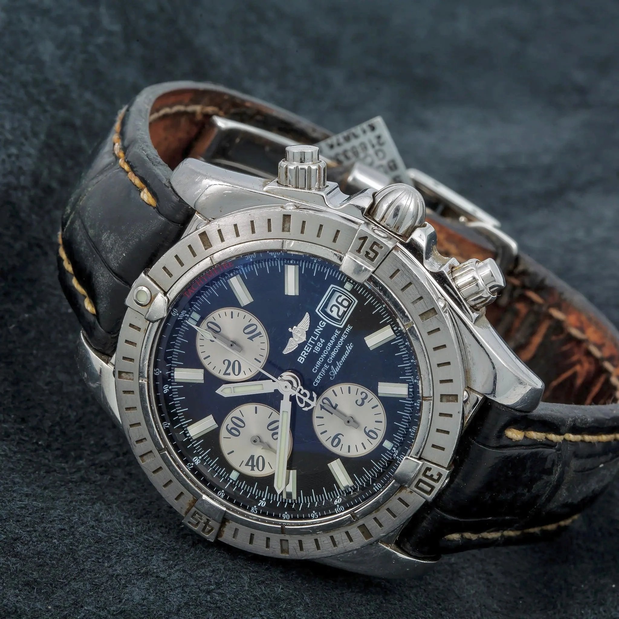 Breitling Chronomat Evolution 44MM A13356 Black Dial Black Alligator Leather Strap - Image 2