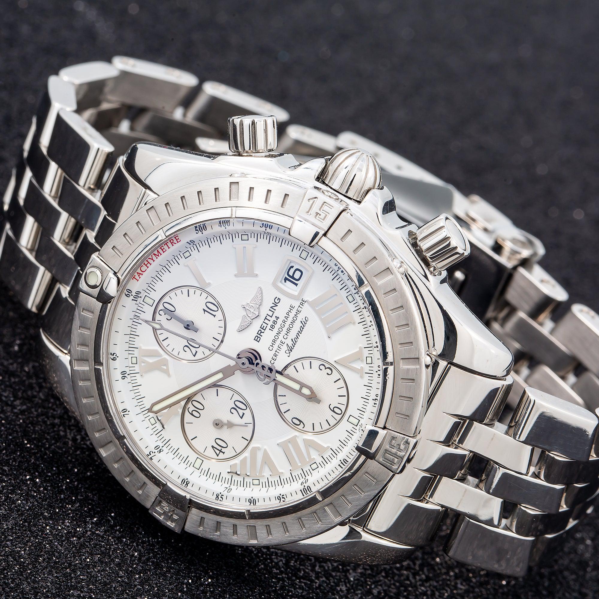 Breitling Chronomat Evolution 44MM A13356 White Roman Dial Stainless Steel Bracelet - Image 3