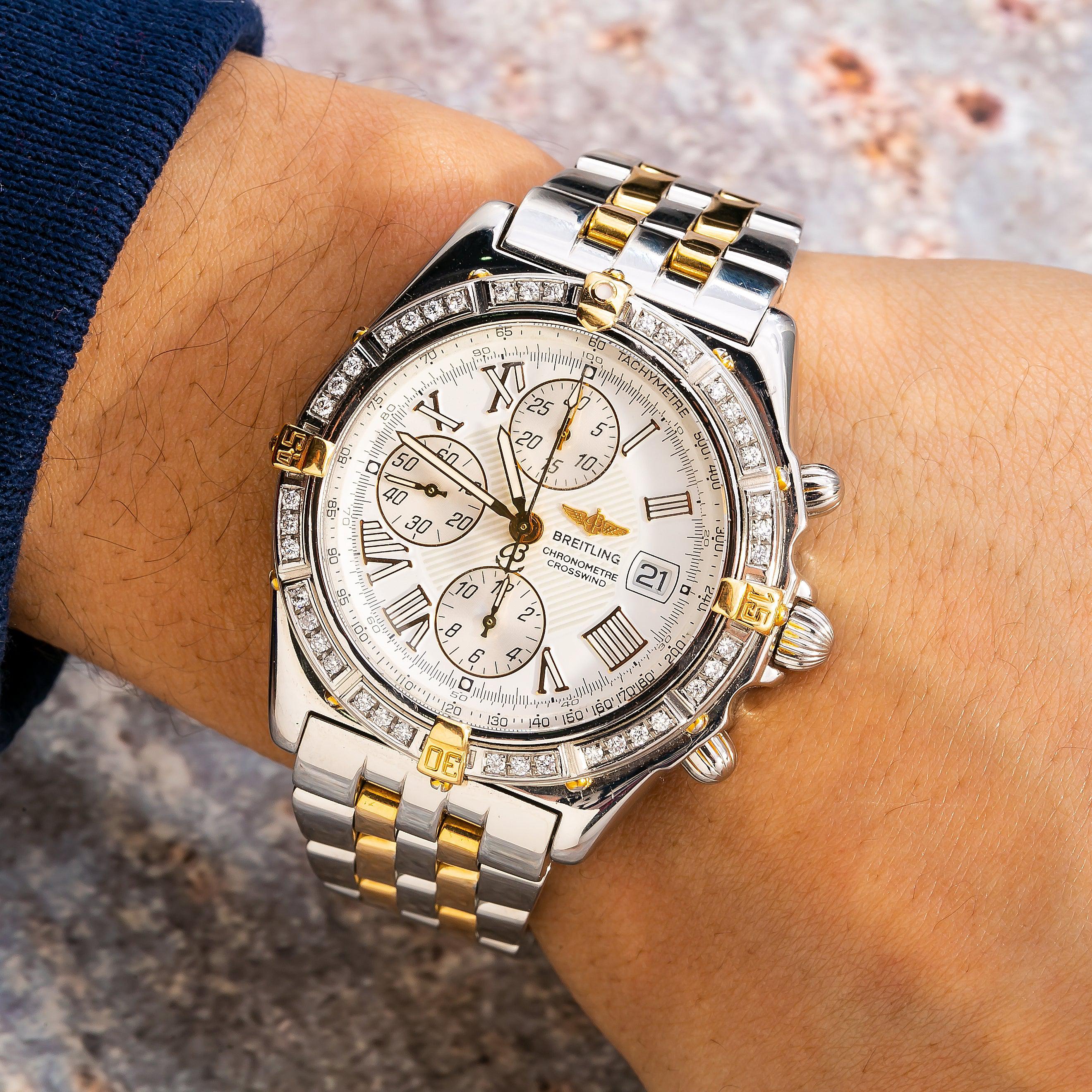Breitling Crosswind 43MM B13355 White Roman Dial Diamond Bezel Two Tone Yellow Gold Bracelet - Image 2
