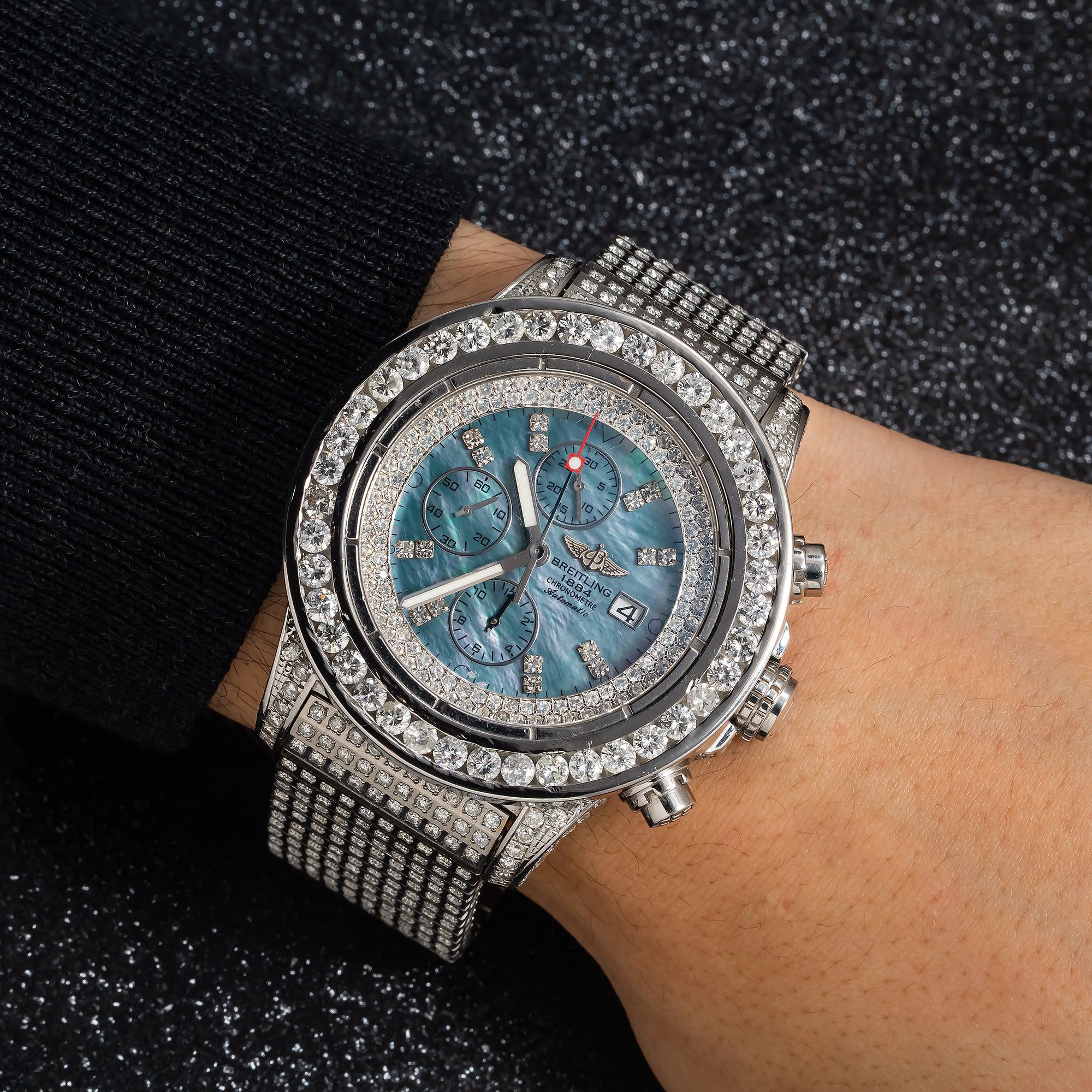 Breitling Super Avenger 48MM A13370 Blue Mother of Pearl Diamond Dial Diamond Bezel Full Diamond Bracelet - Image 2