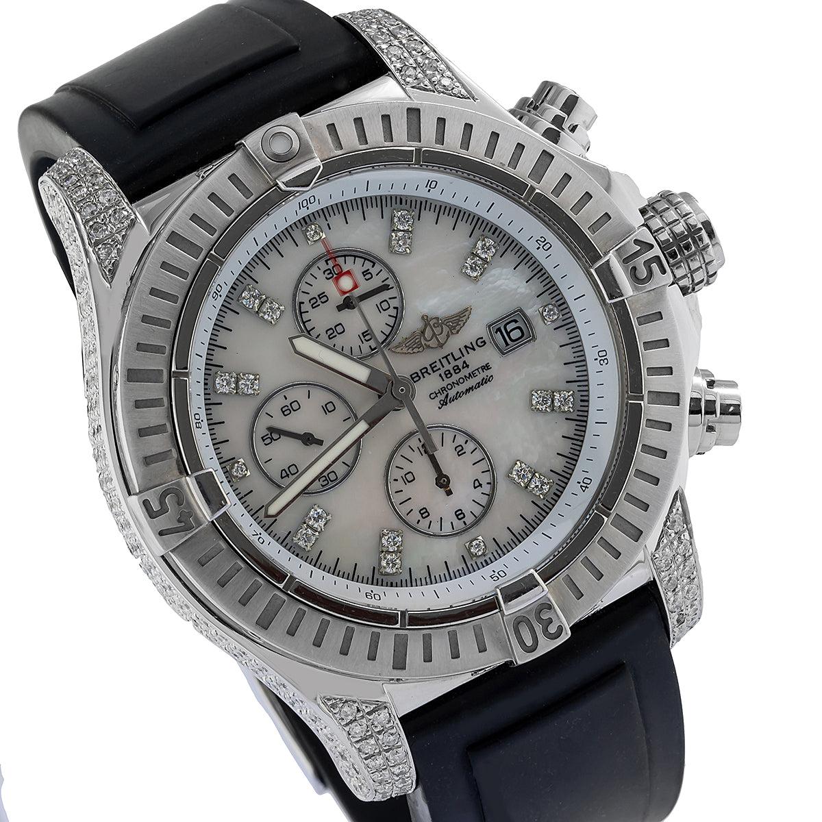 Breitling Super Avenger 48MM A13370 Mother of Pearl Diamond Dial Black Rubber Strap 4ct - Image 3