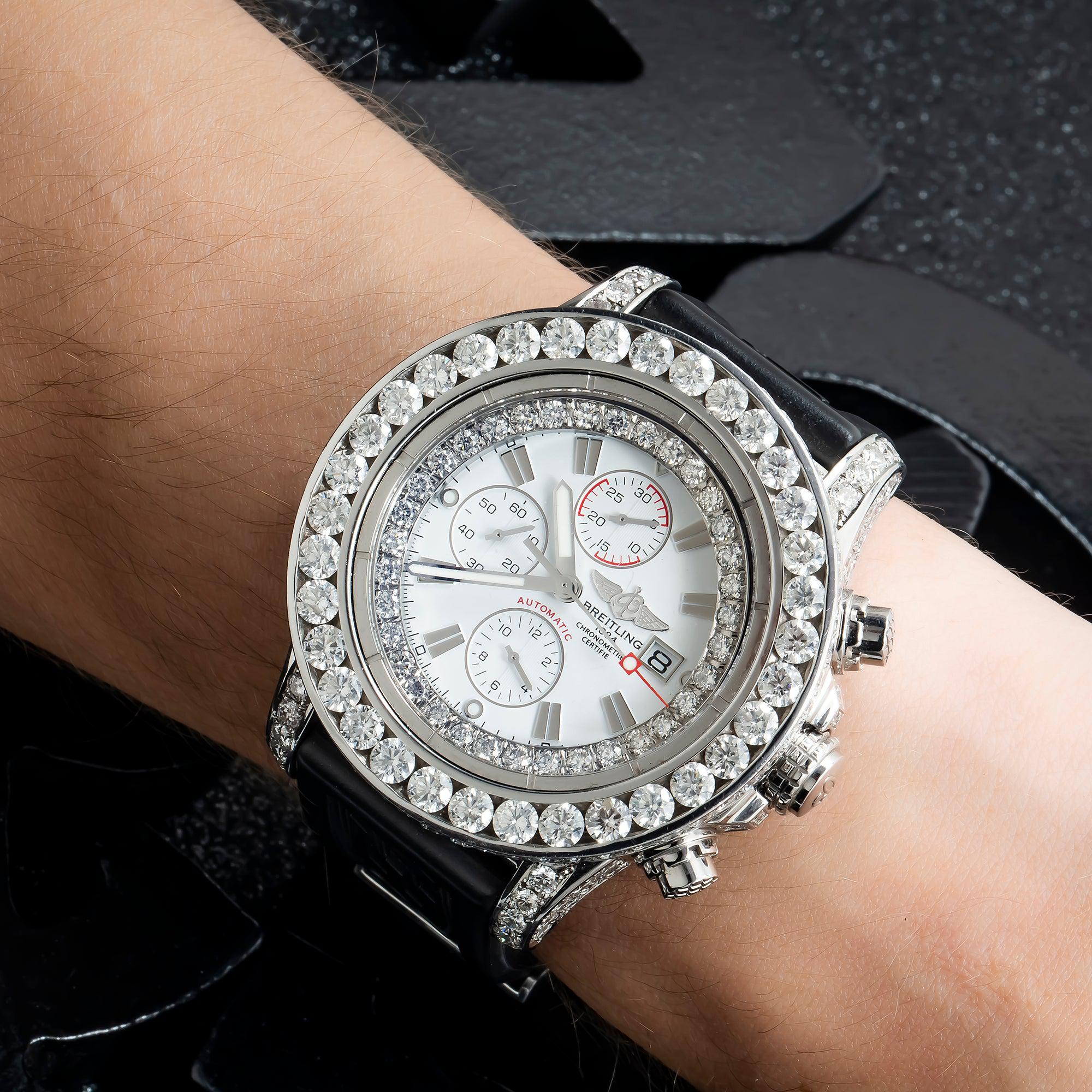 Breitling Super Avenger 48MM A13370 White Dial Diamond Bezel Black Rubber Strap - Image 2