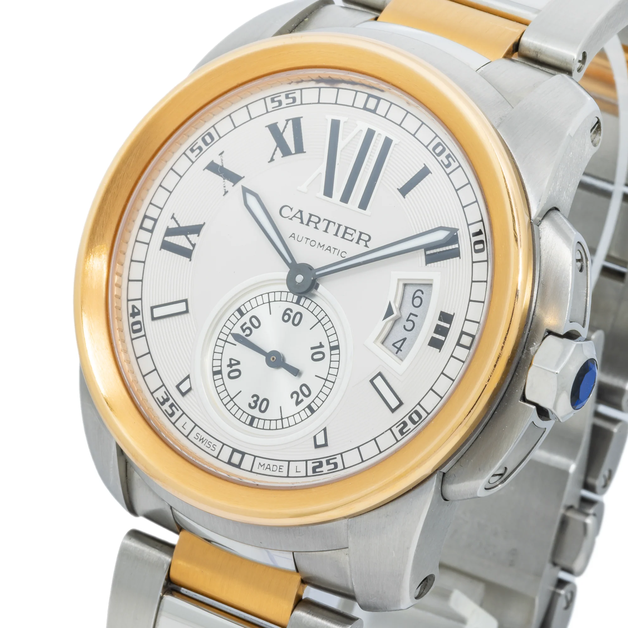 Cartier Calibre 42MM W7100036 White Roman Dial Rose Gold Bezel Two Tone Yellow Gold Bracelet - Image 3