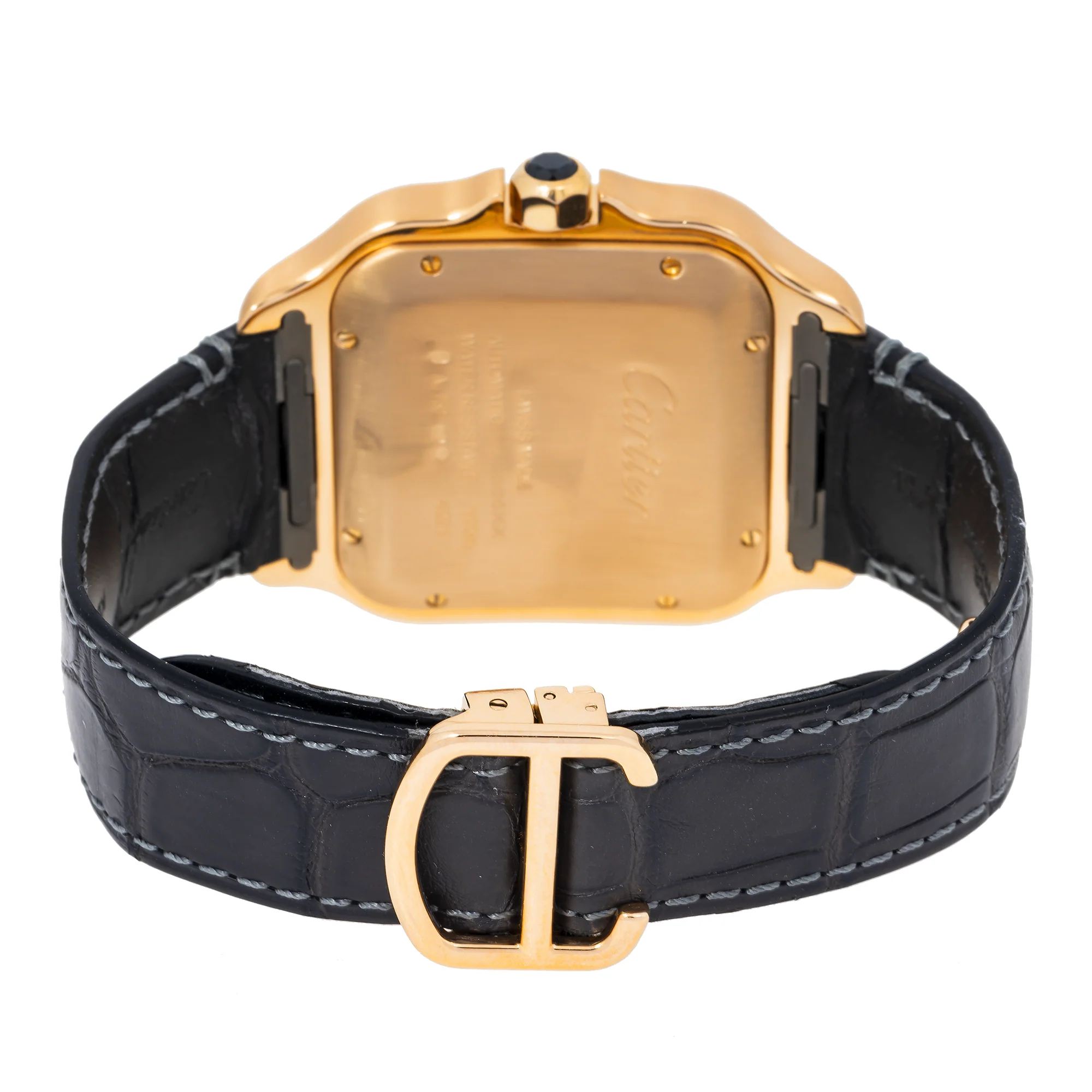 Cartier Santos 39.8MM WGSA0019 Silver Roman Dial Yellow Gold Bezel Black Leather Strap - Image 4