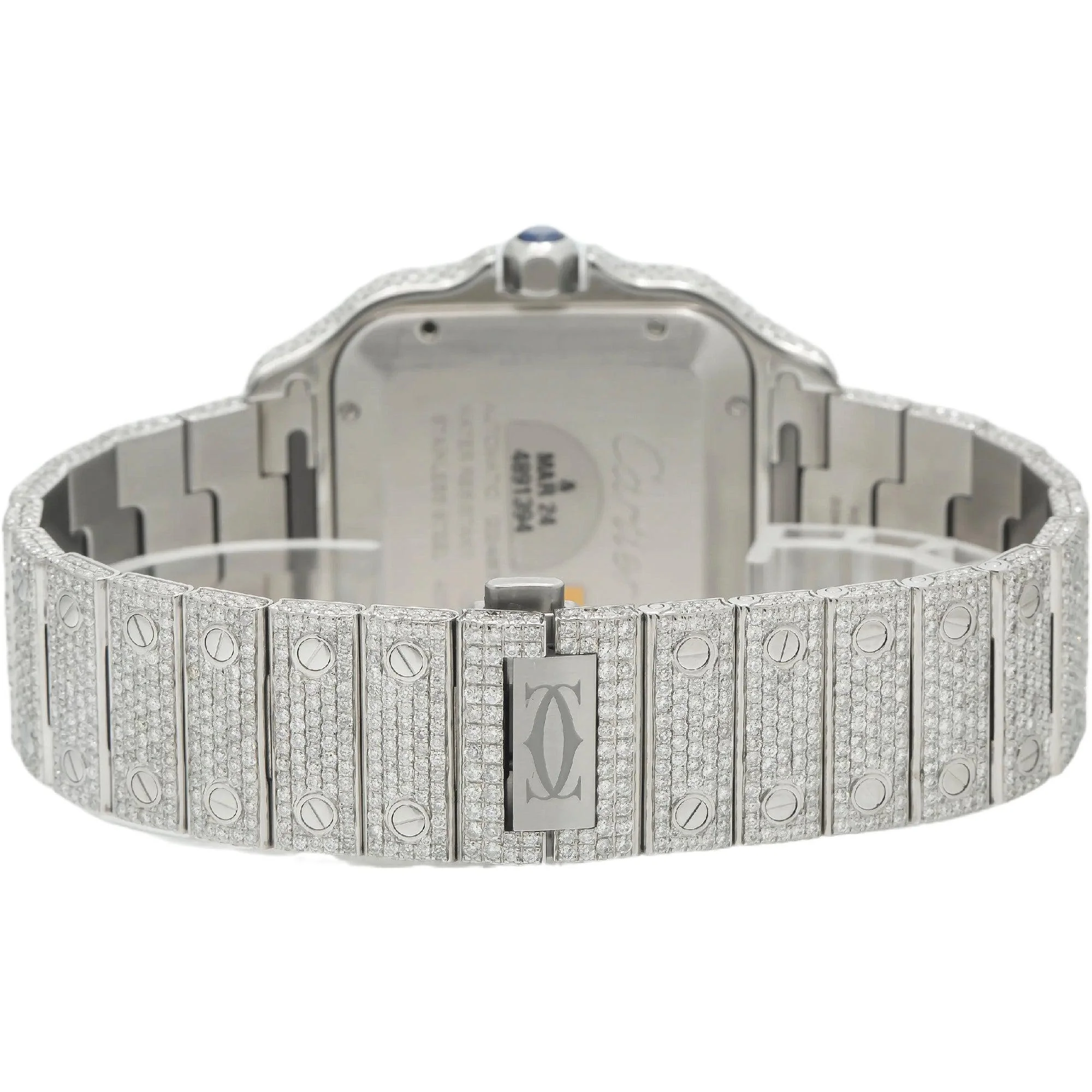 Cartier Santos 39.8MM WSSA0009 Blue Roman Dial Diamond Paved Bezel Stainless Steel Full Diamond Bracelet - Image 5