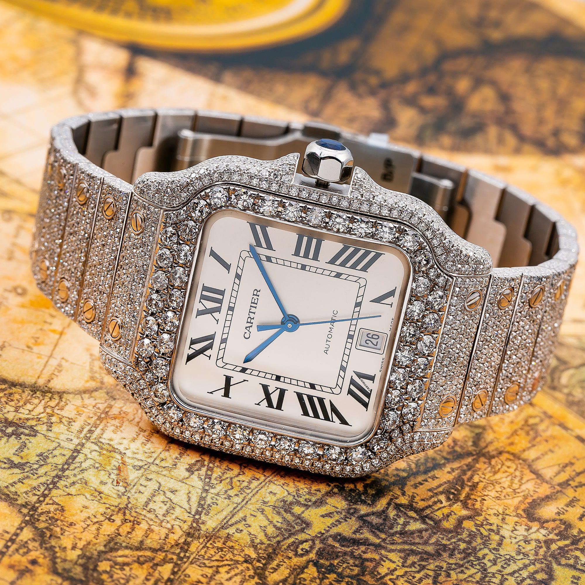 Cartier Santos 39.8MM WSSA0009 Silver Roman Dial Diamond Bezel Stainless Steel Full Diamond Bracelet 17.96ct - Image 3