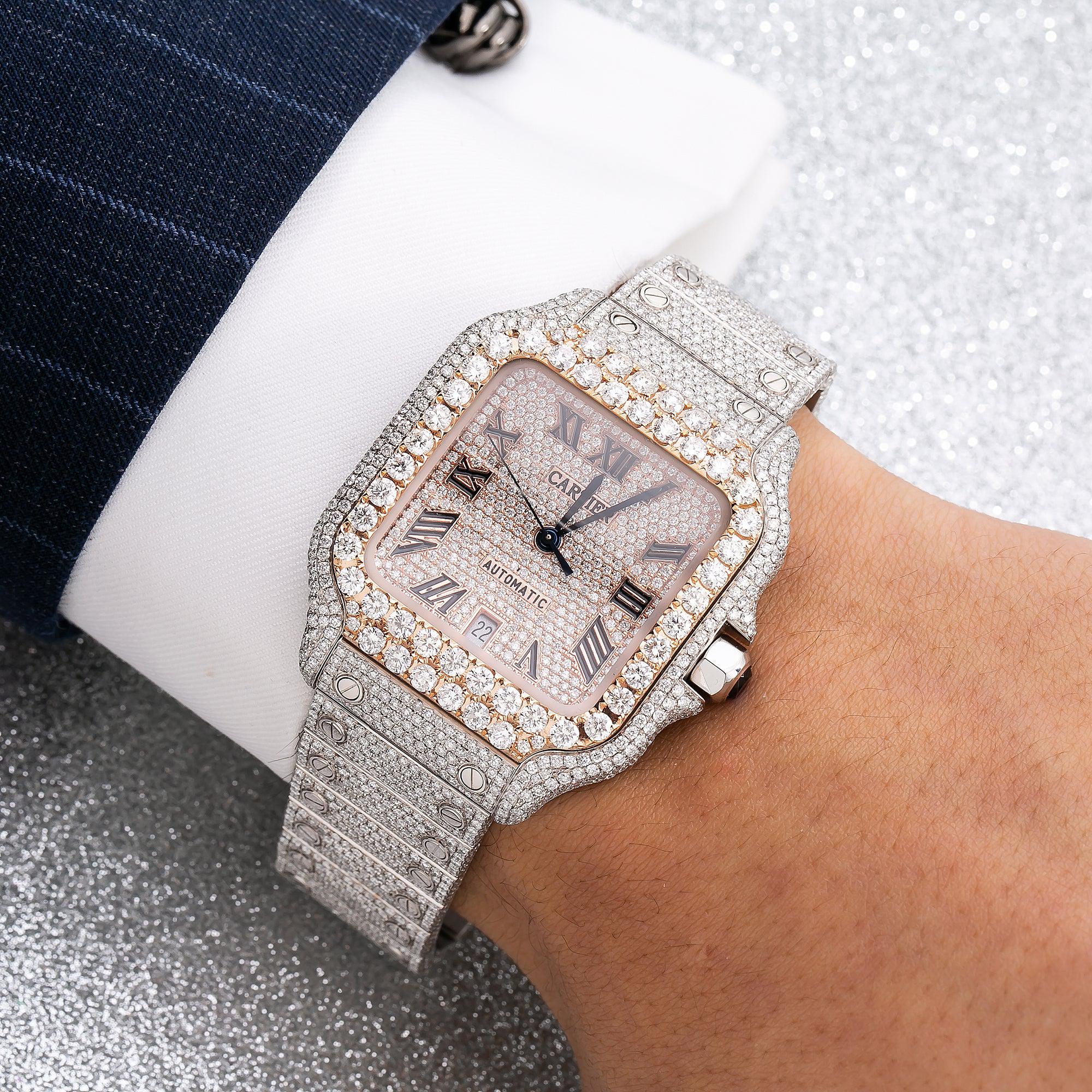 Cartier Santos 39.8MM WSSA0018 Diamond Paved Rose Gold Roman Dial Rose Gold Diamond Bezel Stainless Steel Full Diamond Bracelet - Image 2