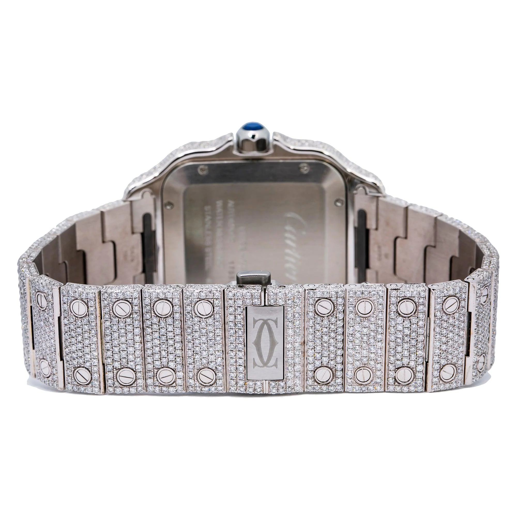 Cartier Santos 39.8MM WSSA0030 Blue Roman Dial Rose Gold Diamond Bezel Stainless Steel Full Diamond Bracelet 17.95ct - Image 6