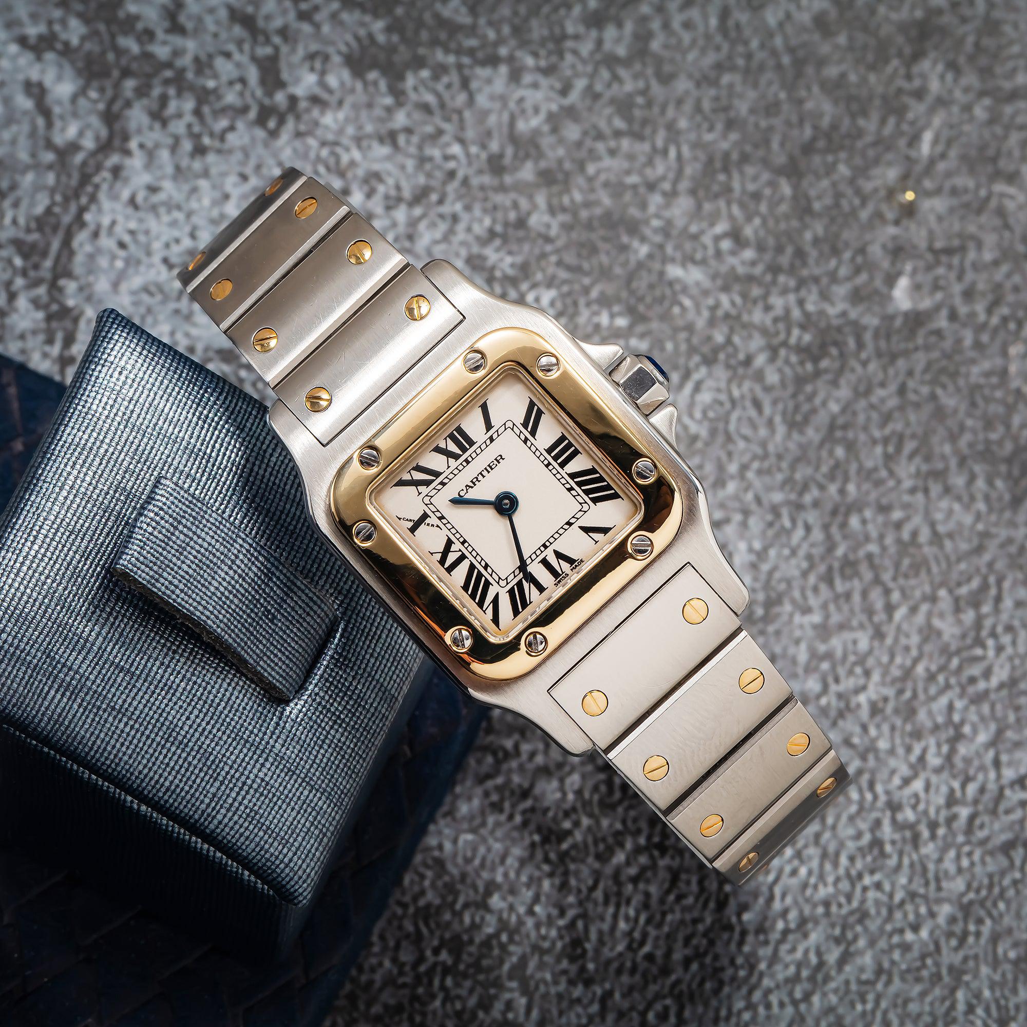 Cartier Santos Galbée 24MM W20012C4 Ivory Roman Dial Yellow Gold Bezel Two Tone Yellow Gold Bracelet - Image 4