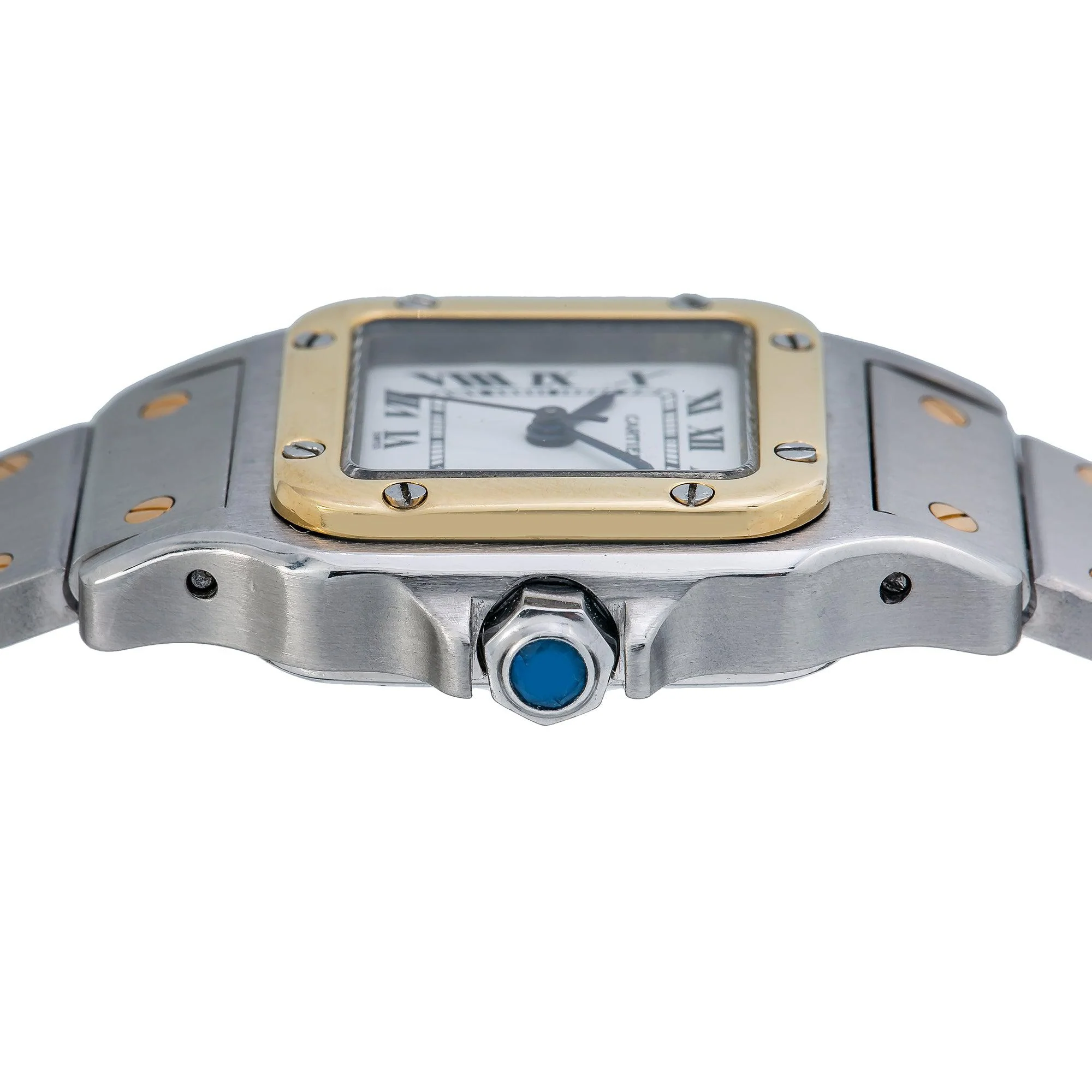 Cartier Santos Galbée 24MM W20012C4 Silver Roman Dial Yellow Gold Bezel Two Tone Yellow Gold Bracelet - Image 5