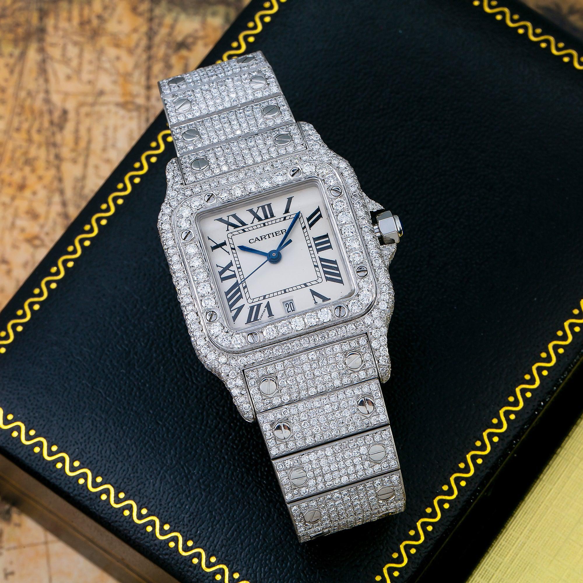 Cartier Santos Galbée 29MM 1564 Silver Roman Dial Diamond Bezel Stainless Steel Full Diamond Bracelet - Image 3