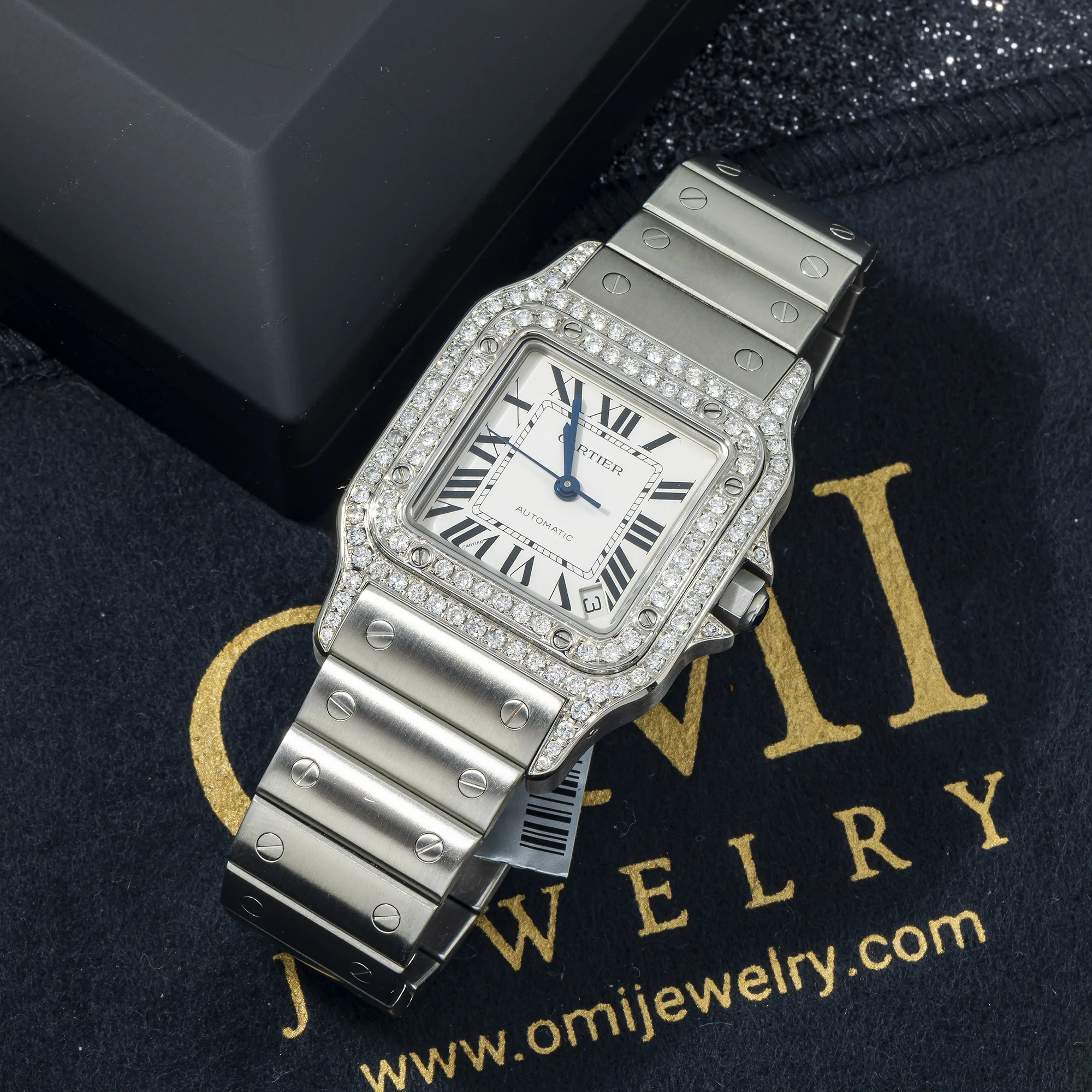 Cartier Santos Galbée XL 32MM W20098D6 / 2823 Silver Roman Dial Diamond Bezel Stainless Steel Bracelet - Image 4