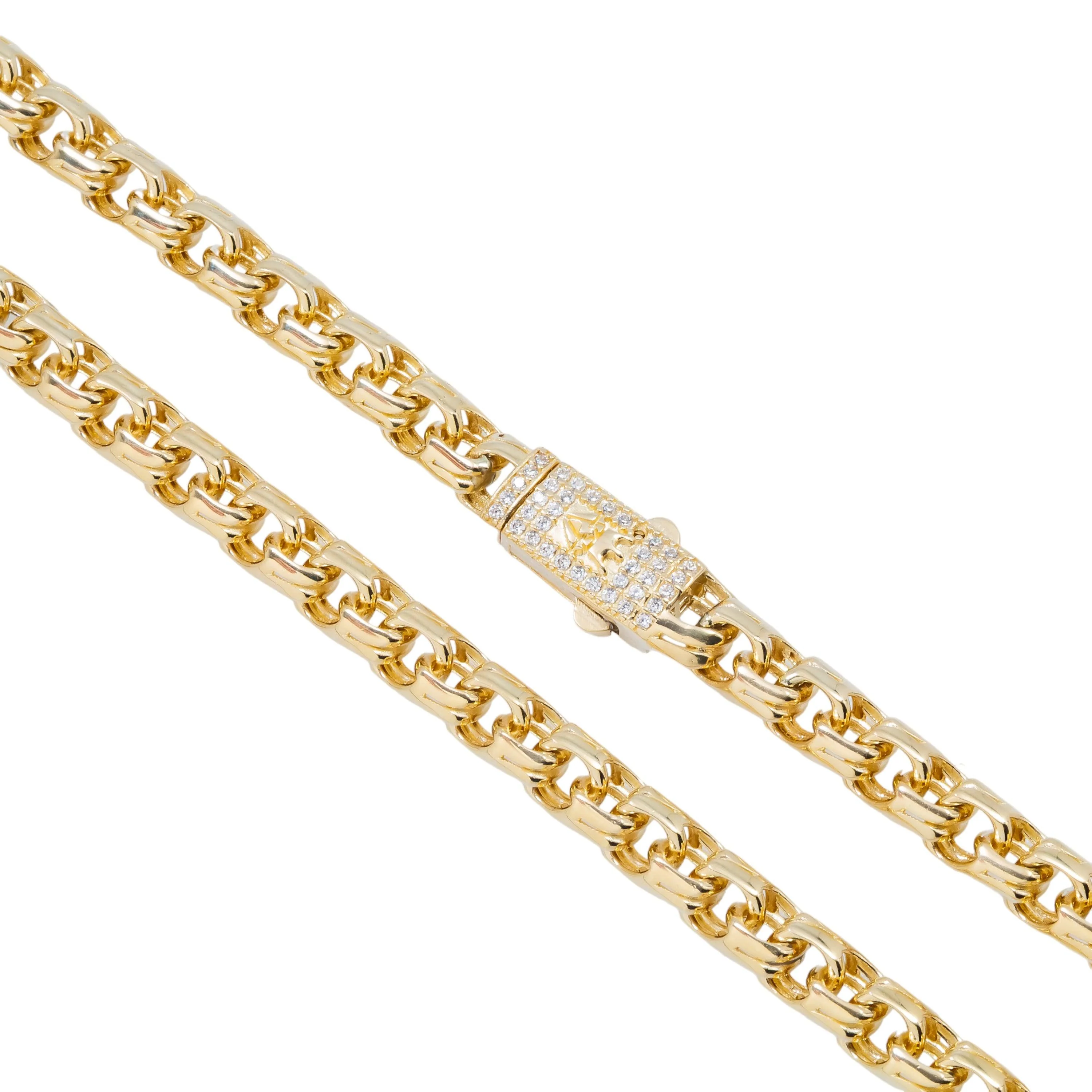 10K GOLD 5.84MM HOLLOW BYZANTINE CHAIN WITH DIAMOND CLASP - Image 3