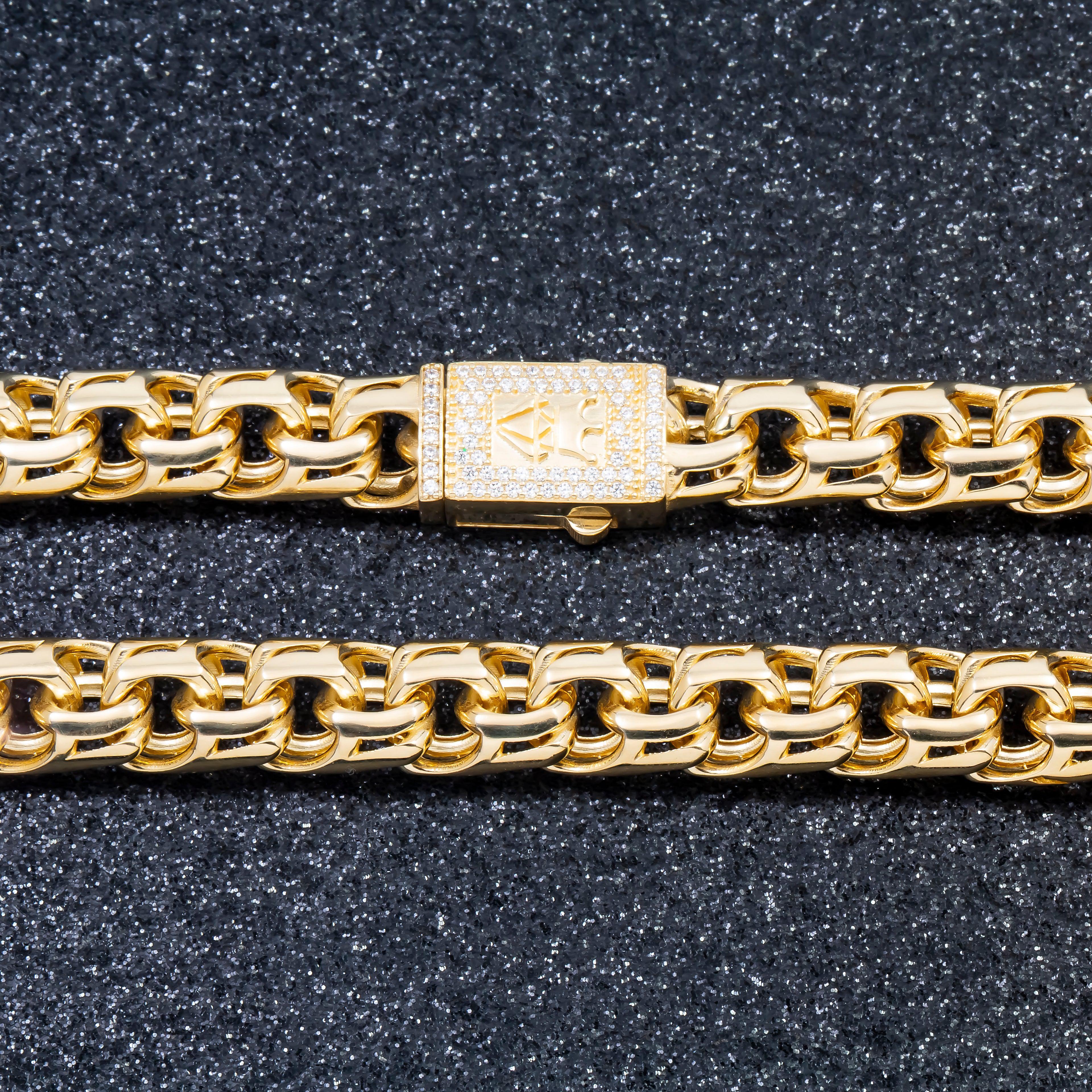 10K GOLD 9.75MM SOLID BYZANTINE CHAIN WITH DIAMOND CLASP - Image 4