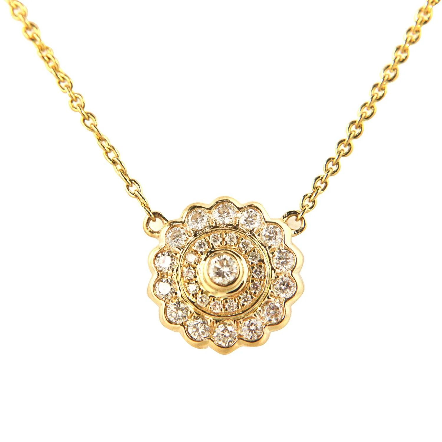 18K Yellow Gold Diamond Flower Pendant with Diamond by the Yard Chain 0.46CT - Image 2