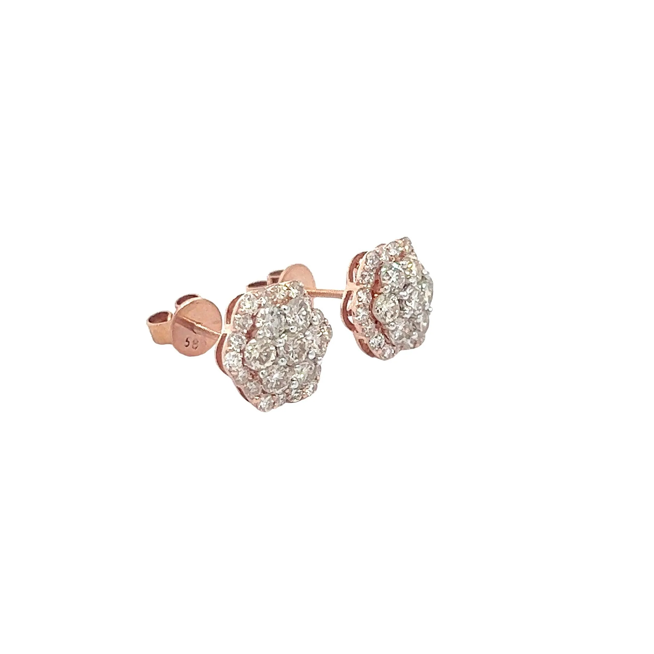 14K GOLD DIAMOND FLOWER EARRINGS 2.00 CT - Image 3