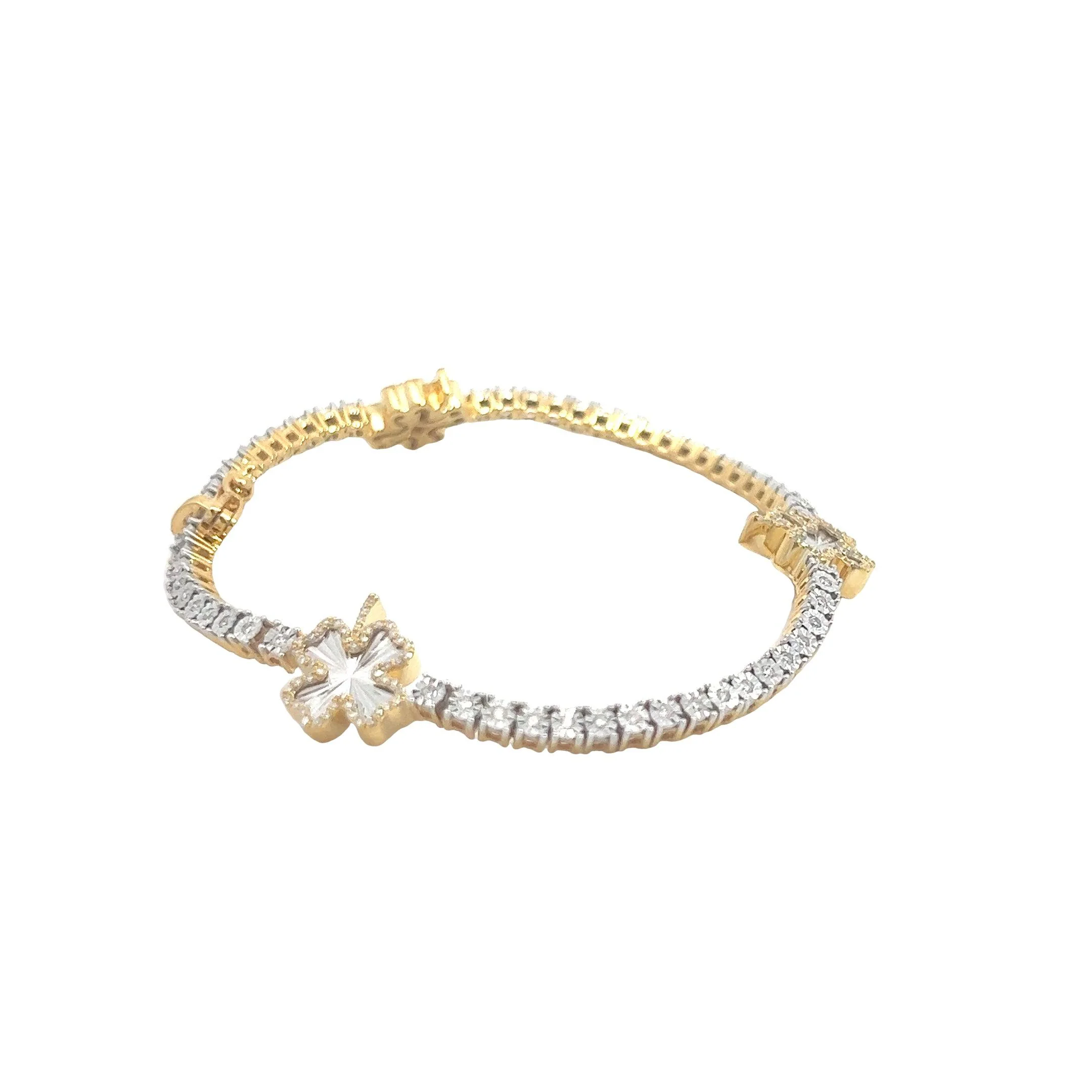 10K GOLD DIAMOND CLOVER TENNIS BRACELET 0.75CT - Image 2
