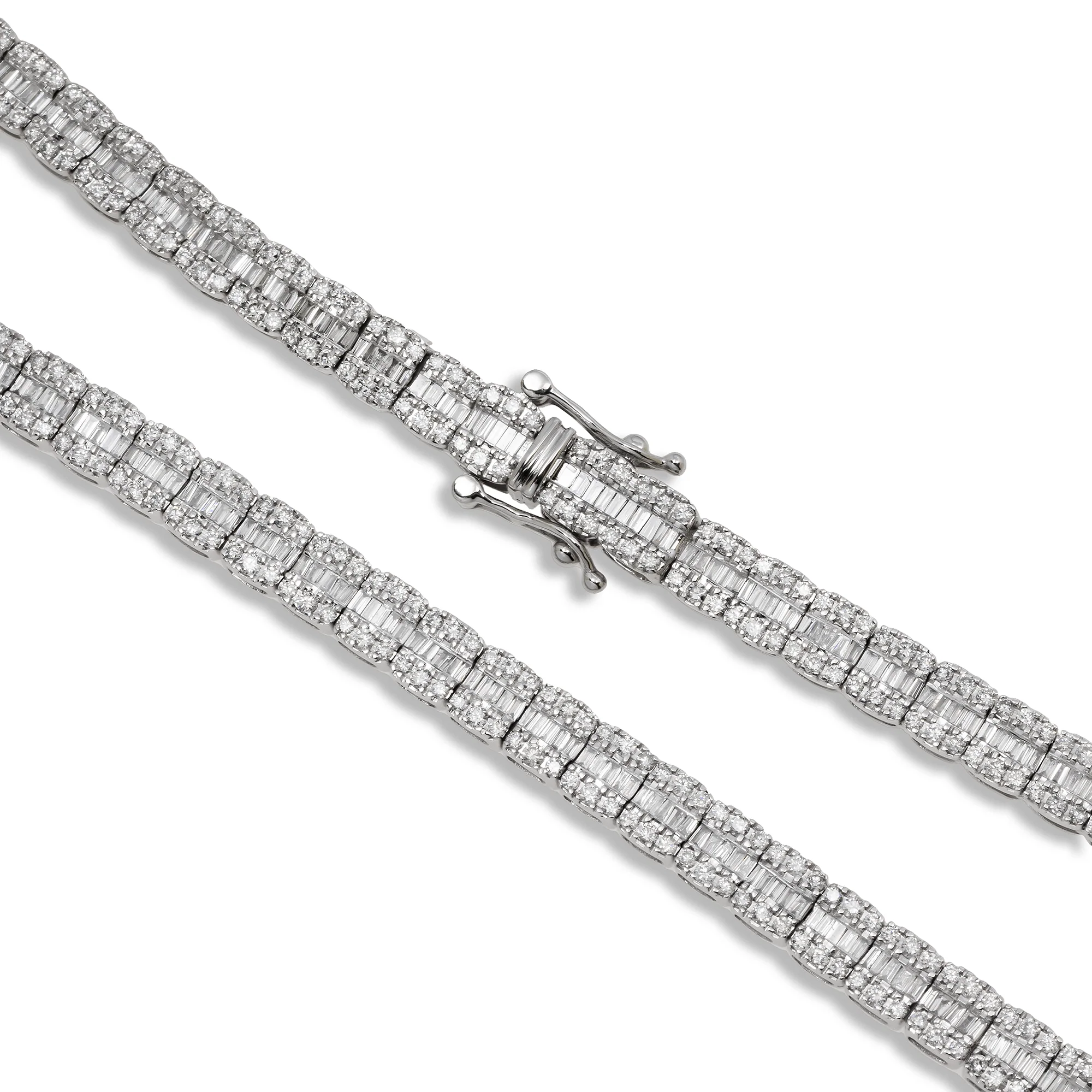 10K GOLD 5MM TWO TONE BAGUETTE AND ROUND DIAMOND CHAIN 10.91 CT - Image 3