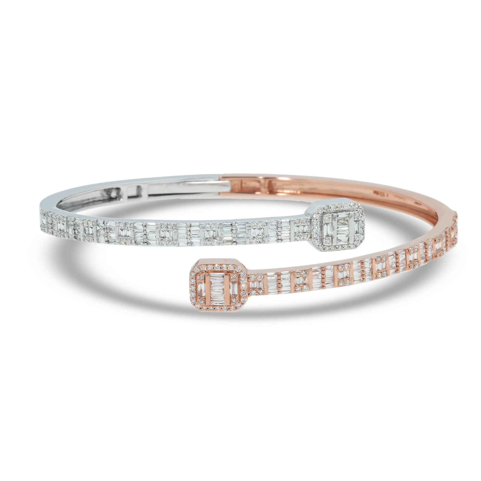 10K GOLD ROUND AND BAGUETTE DIAMOND SQUARE SHAPE BANGLE 1.49 CT - Image 7