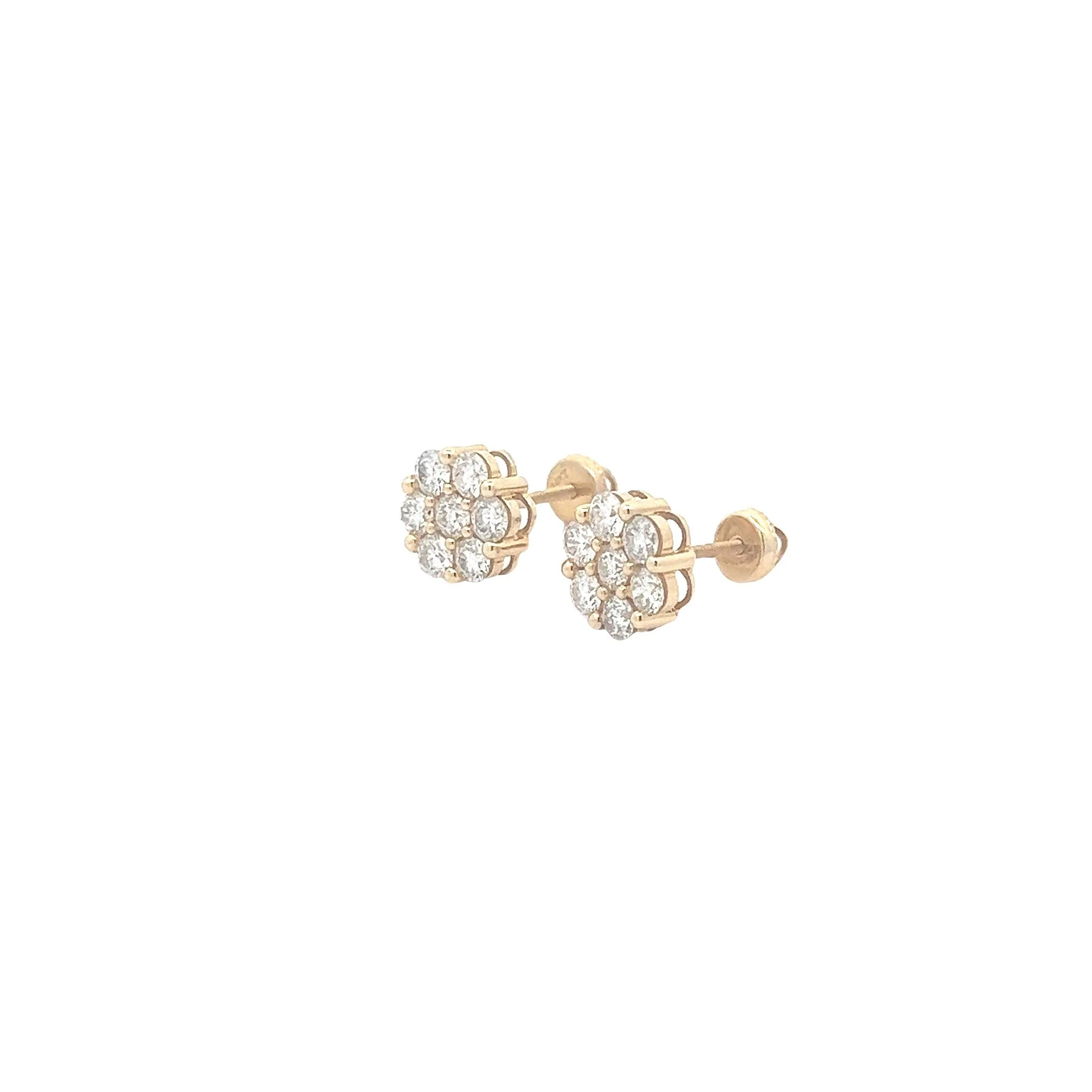 14K GOLD DIAMOND 7-STONE FLOWER EARRINGS 1.60 CT - Image 2