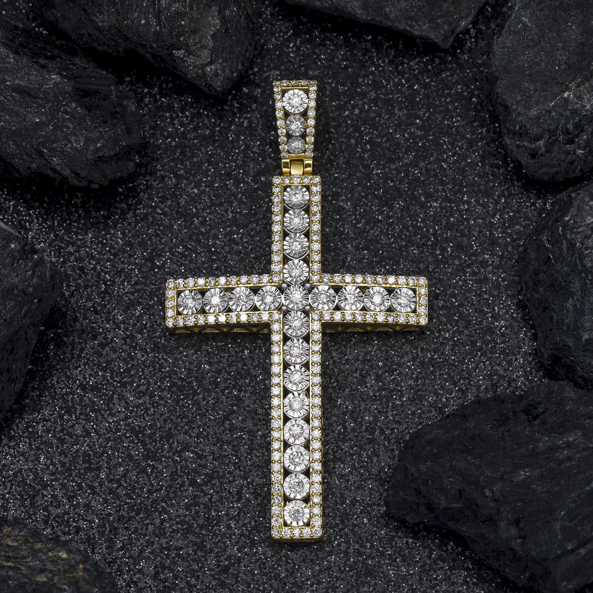 10K GOLD ROUND DIAMOND CROSS PENDANT 2.05 CT - Image 3
