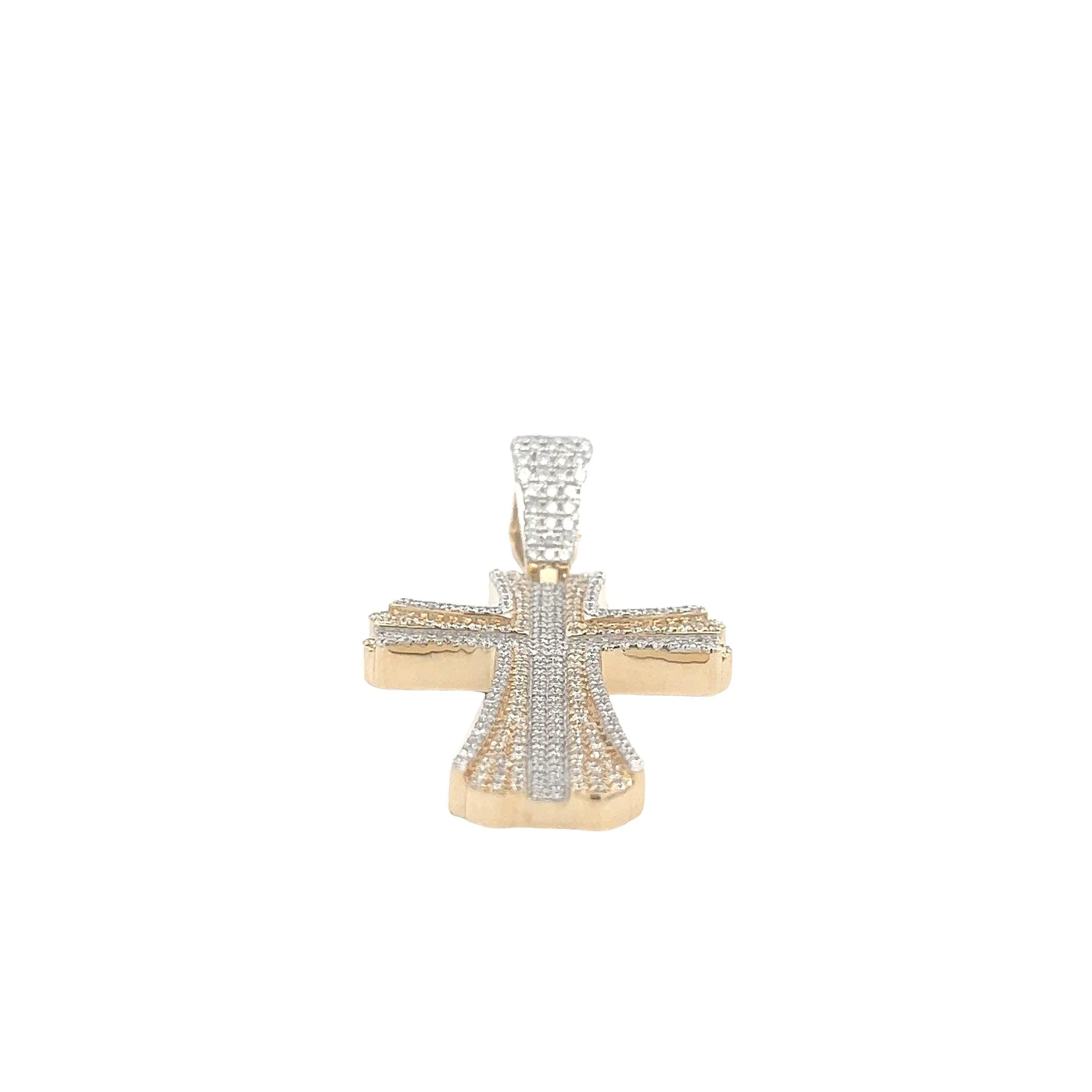 14K TWO-TONE GOLD DIAMOND 3D CROSS PENDANT 3.66 CT - Image 2