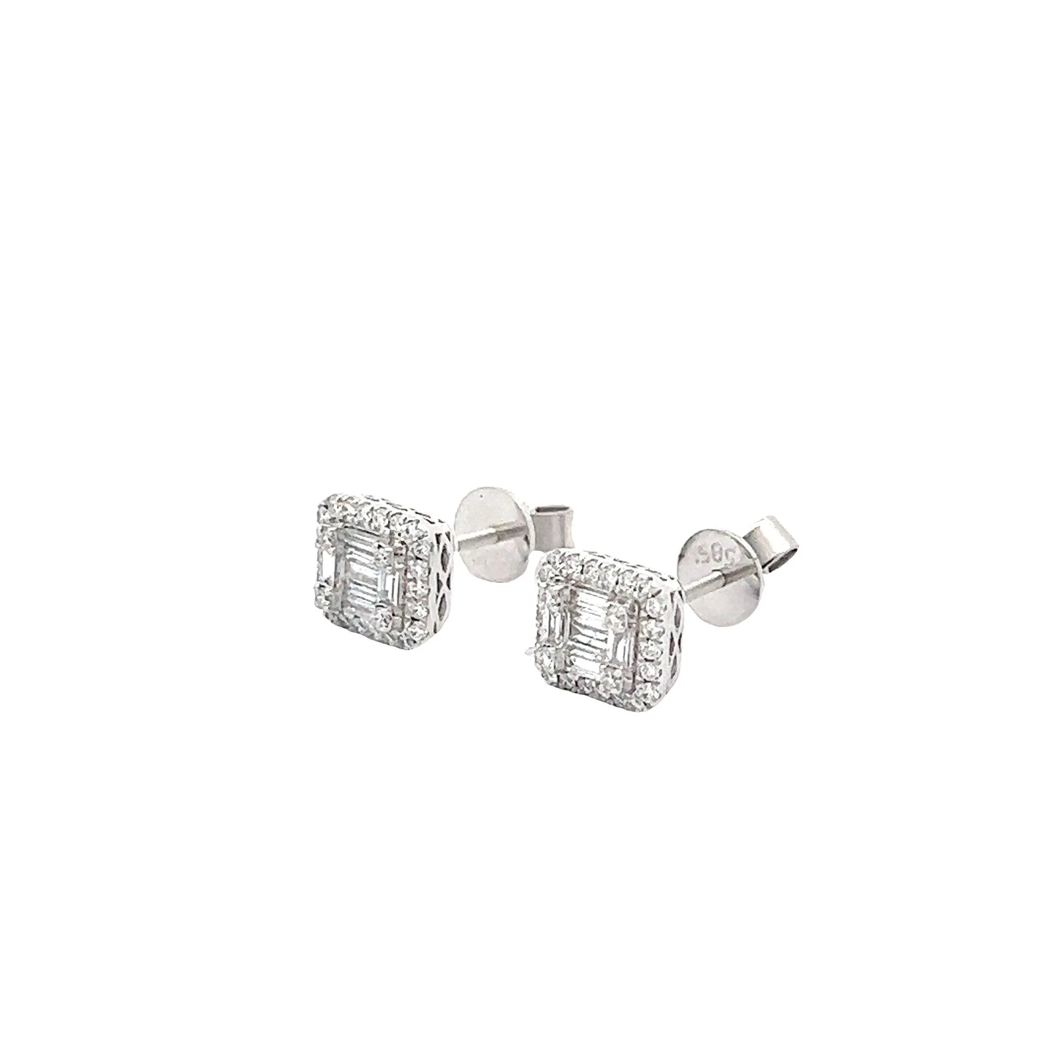 14K GOLD ROUND AND BAGUETTE DIAMOND SQUARE CLUSTER EARRINGS 0.35 CT - Image 3