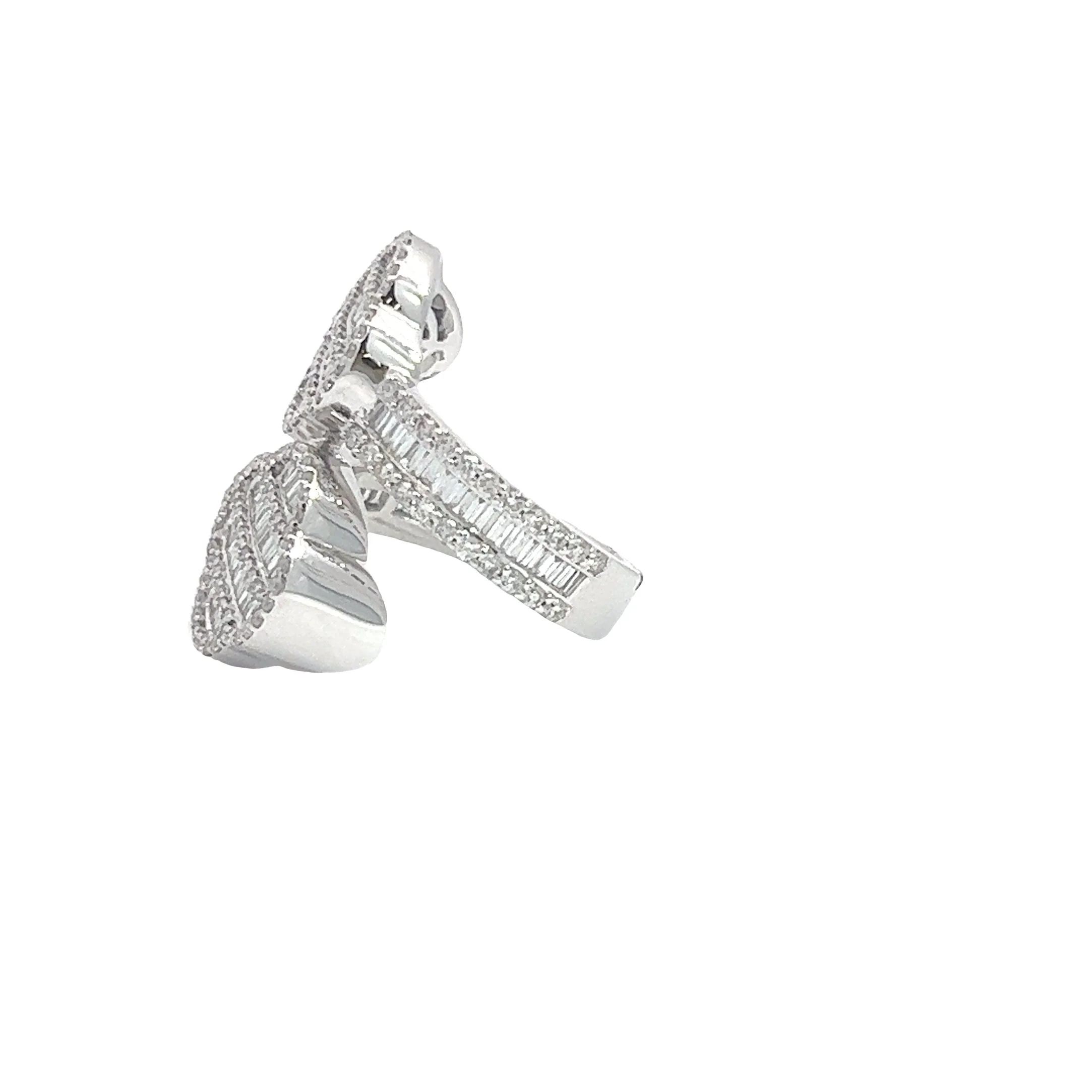 10K GOLD ROUND AND BAGUETTE DIAMOND CLOVER BYPASS RING 1.77 CT - Image 3