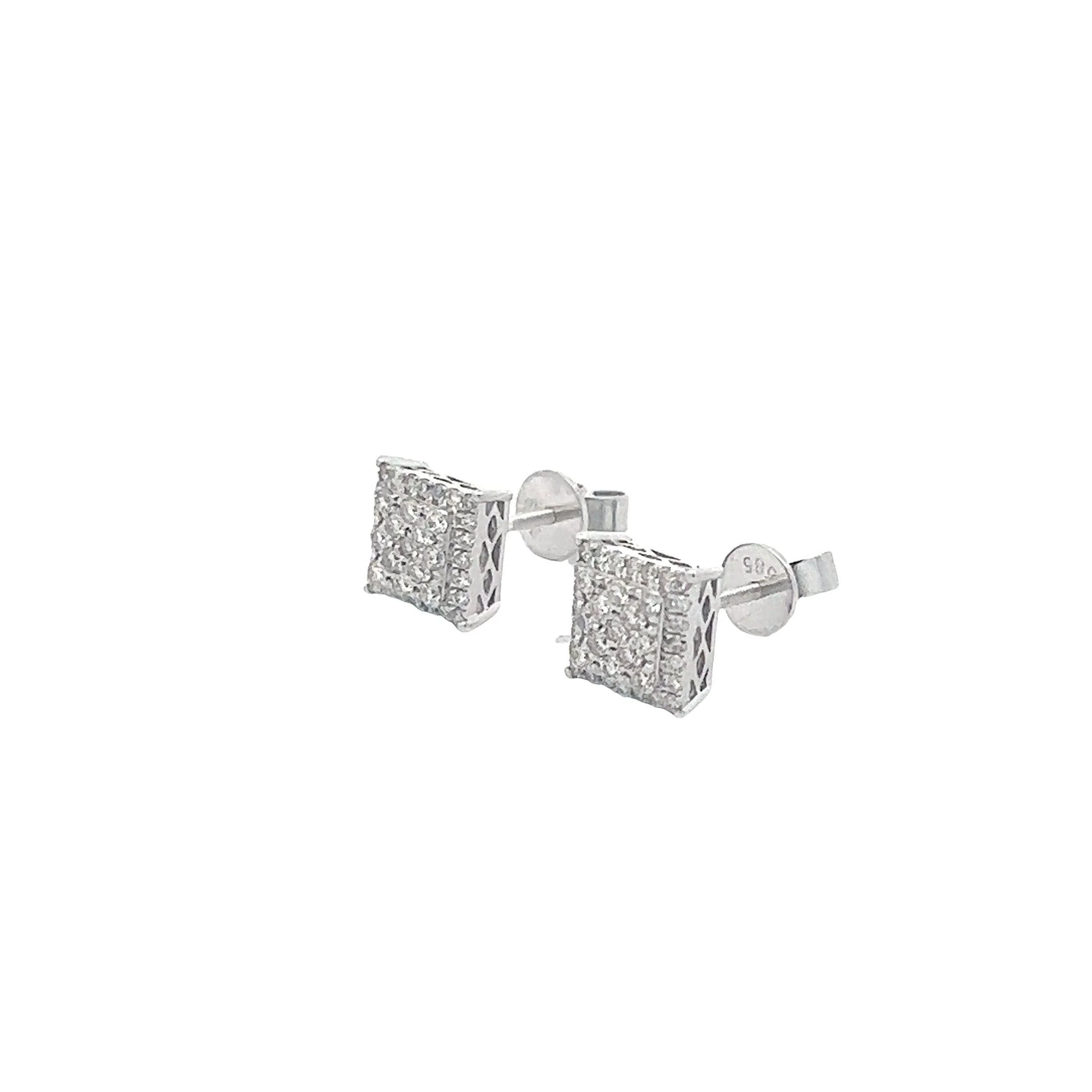 14K GOLD DIAMOND SQUARE CLUSTER EARRINGS 0.85 CT - Image 2