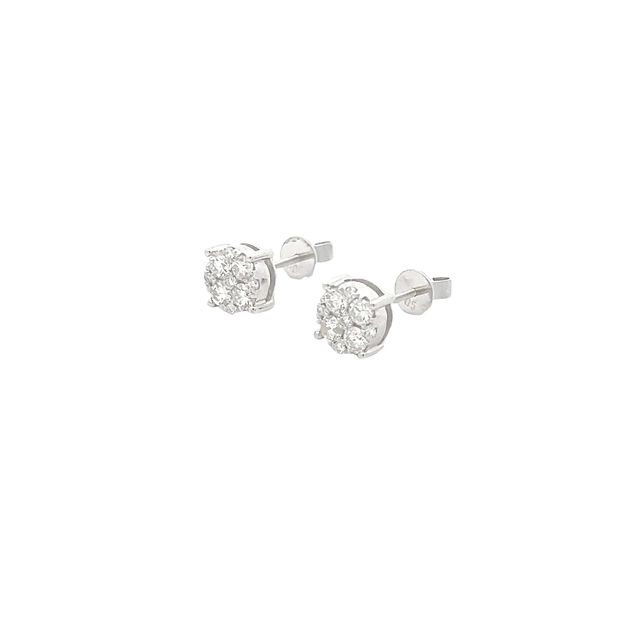 14K GOLD DIAMOND ROUND CLUSTER EARRING STUDS 1.28 CT - Image 3