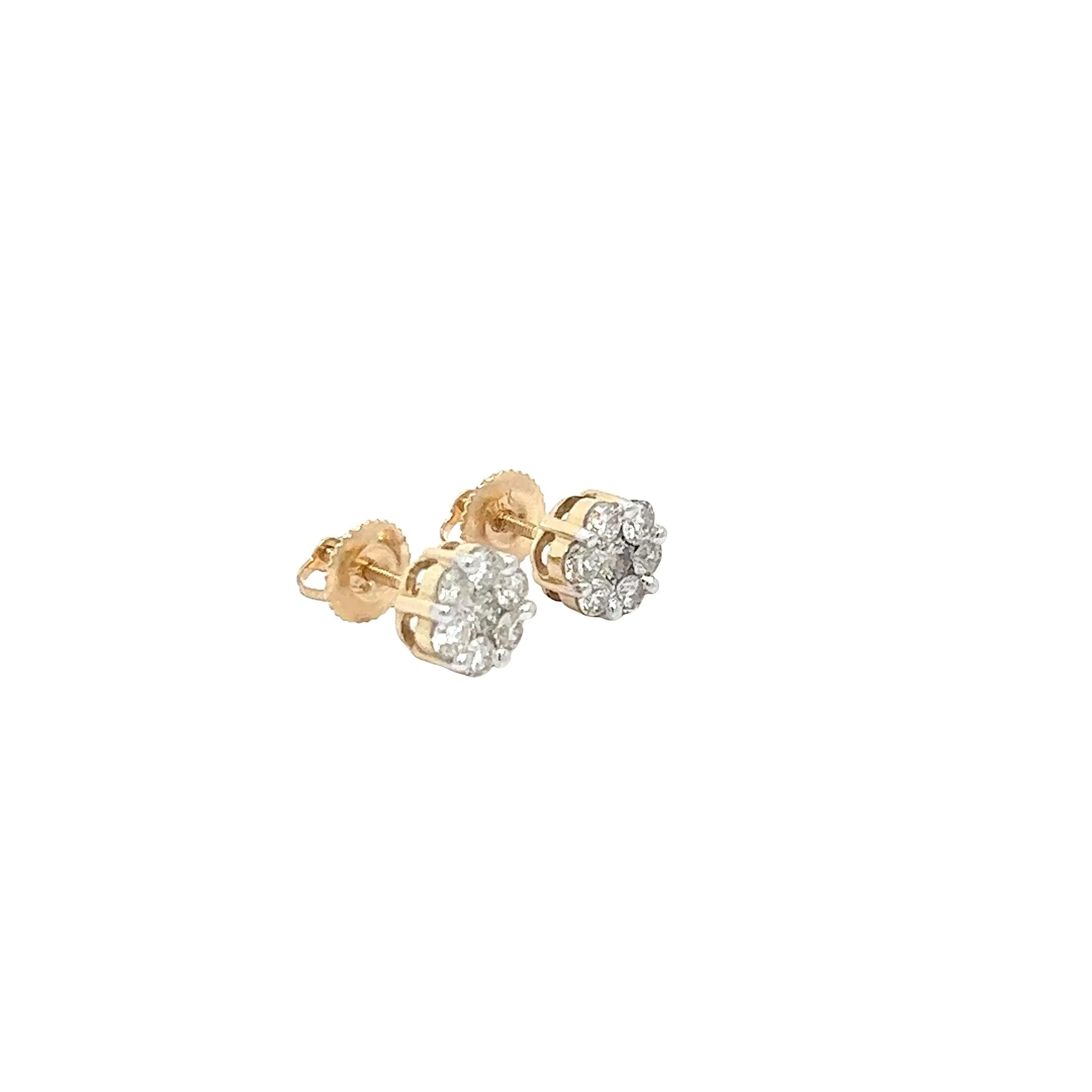 14K GOLD DIAMOND FLOWER EARRINGS 1.00 CT - Image 2