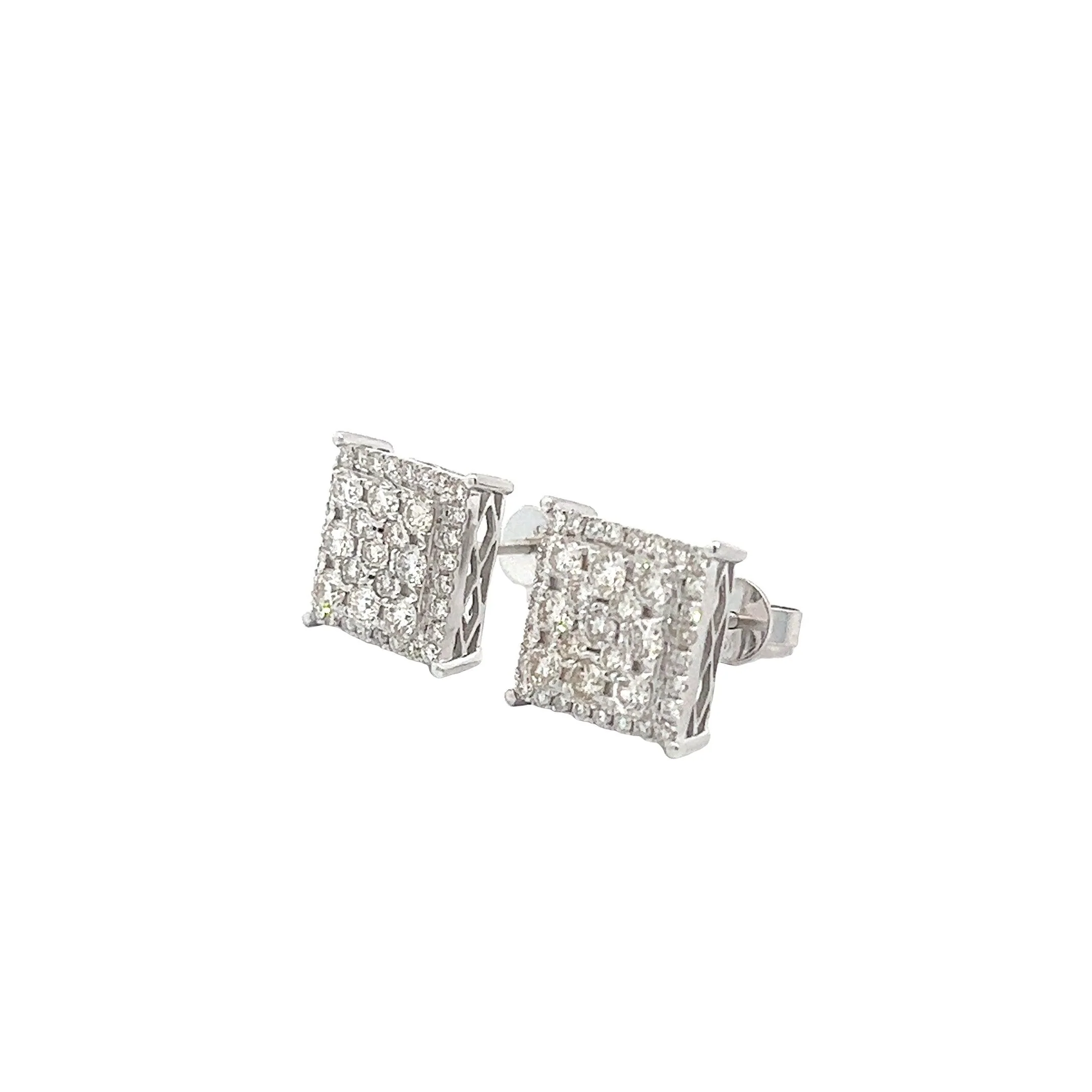 14K GOLD DIAMOND SQUARE CLUSTER EARRINGS 2.05 CT - Image 3