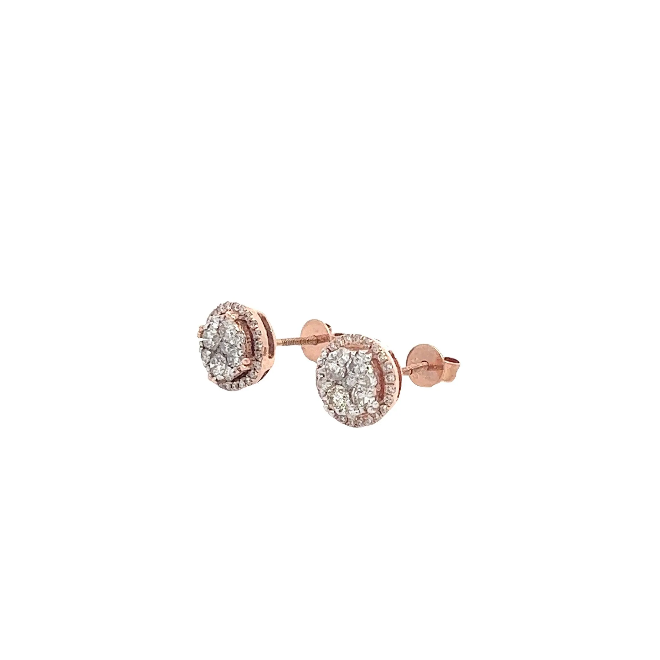 14K GOLD DIAMOND ROUND CLUSTER EARRINGS 1.00 CT - Image 2