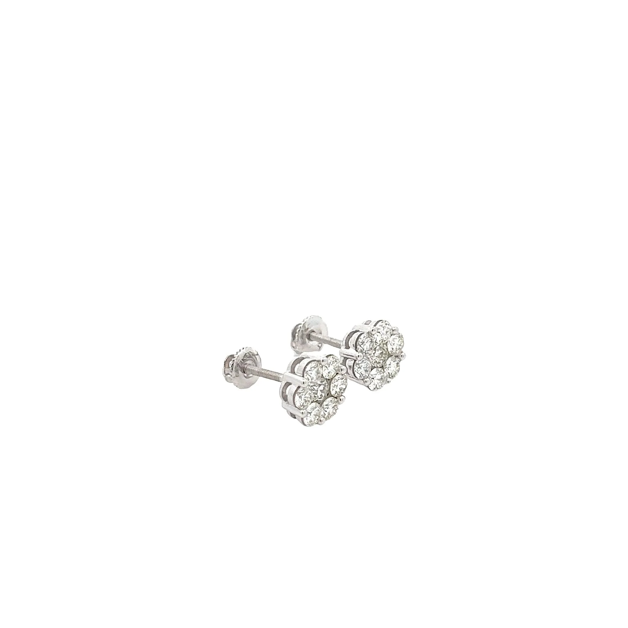 14K GOLD DIAMOND 7-STONE FLOWER EARRINGS 2.00CT - Image 2