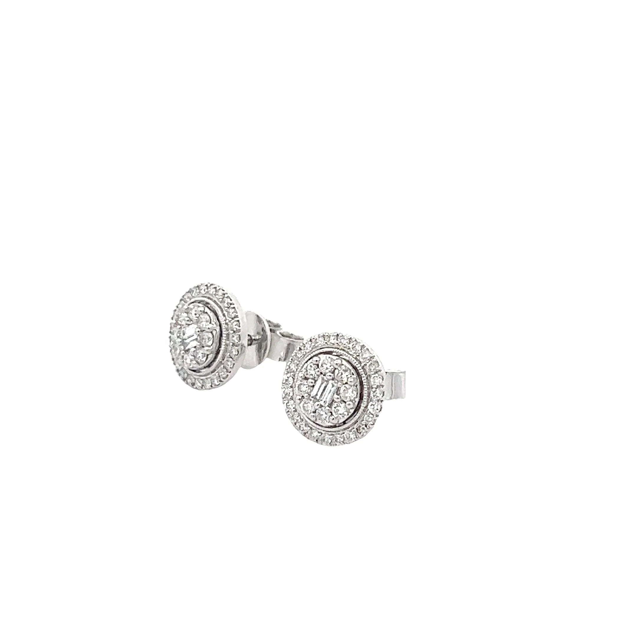 14K GOLD ROUND AND BAGUETTE DIAMOND ROUND CLUSTER EARRINGS 0.50 CT - Image 3