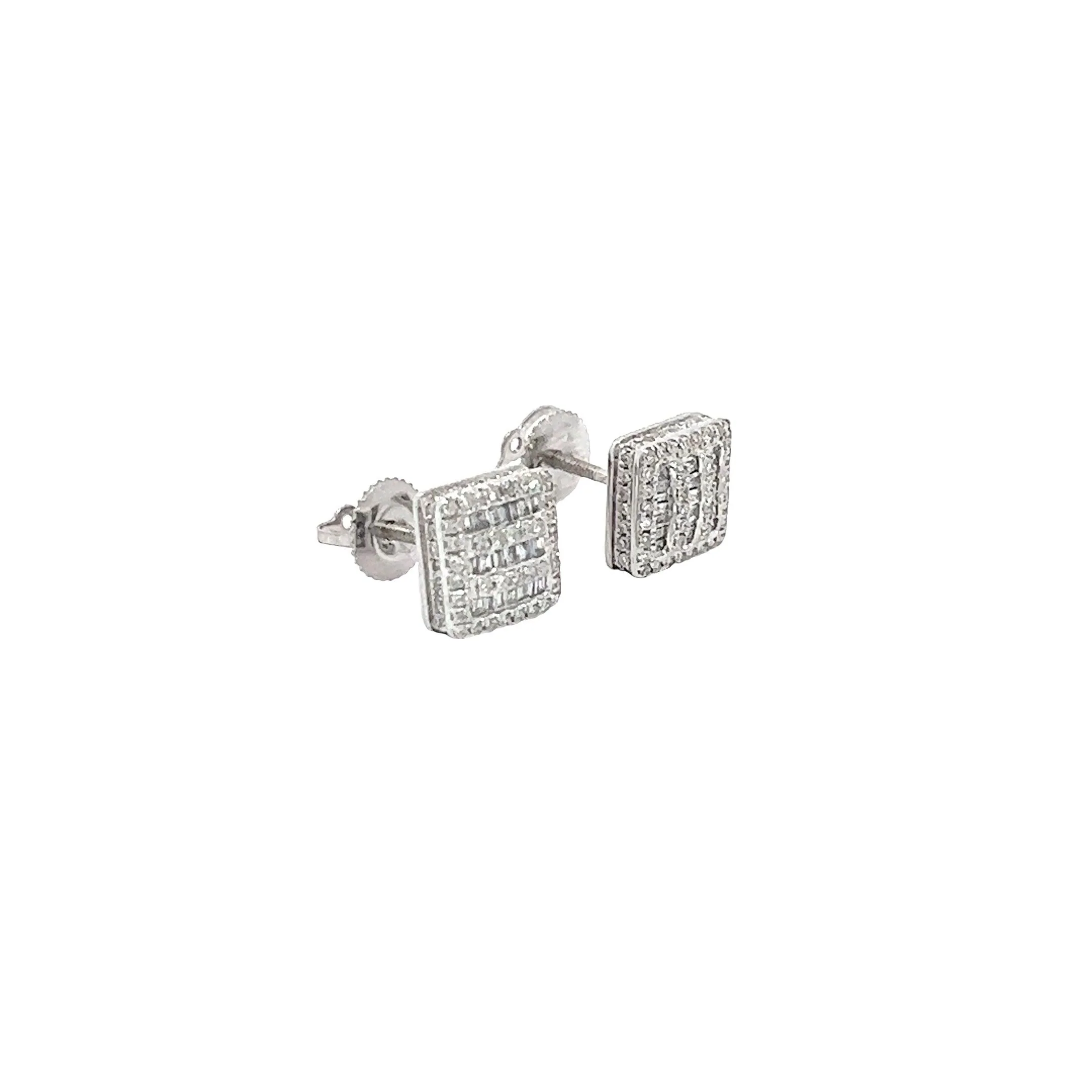 14K GOLD ROUND AND BAGUETTE DIAMOND SQUARE EARRINGS 0.55 CT - Image 3