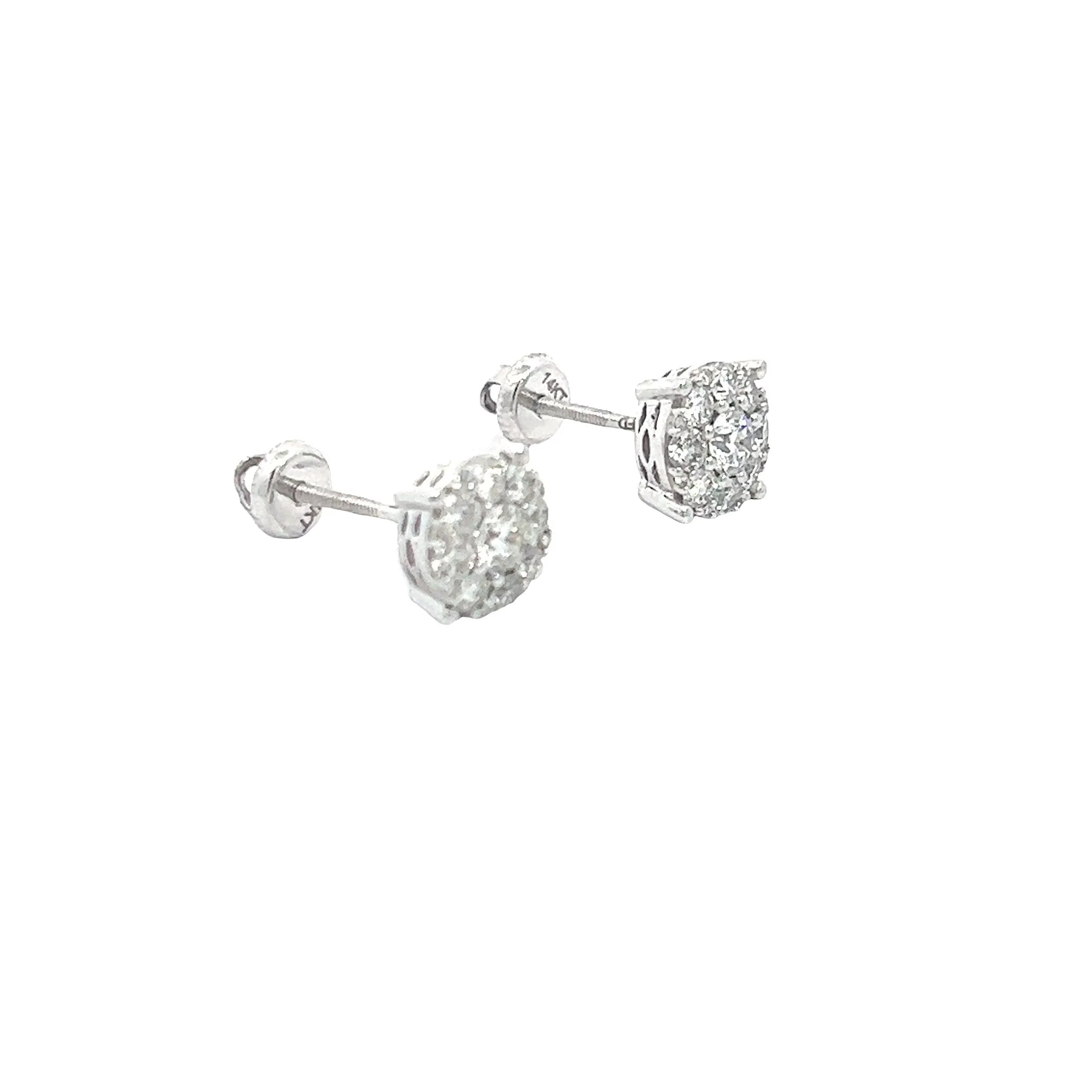 14K GOLD DIAMOND ROUND FLEUR EARRINGS 1.15 CT - Image 2