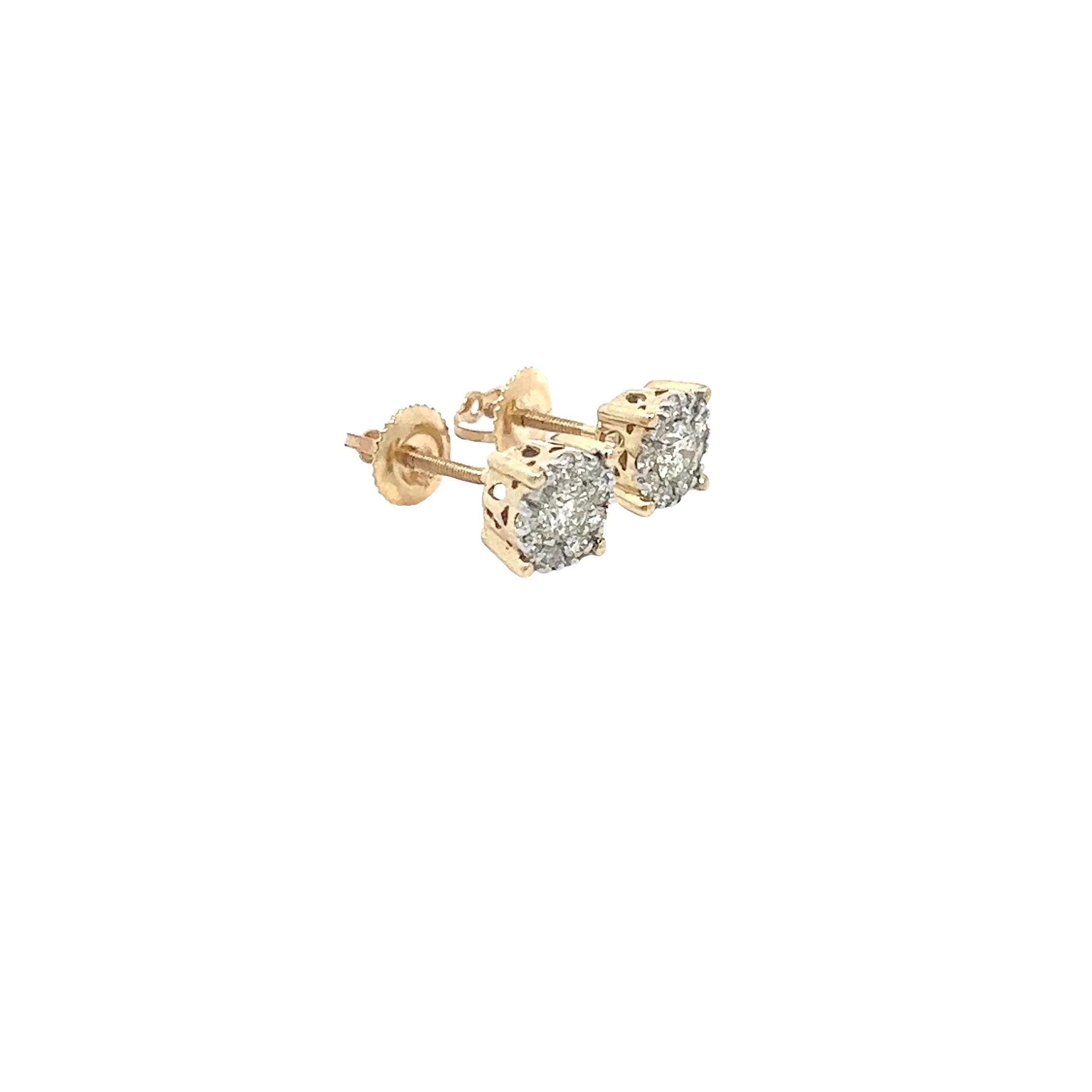 14K GOLD DIAMOND FLEUR STUD EARRINGS 0.75 CT - Image 2