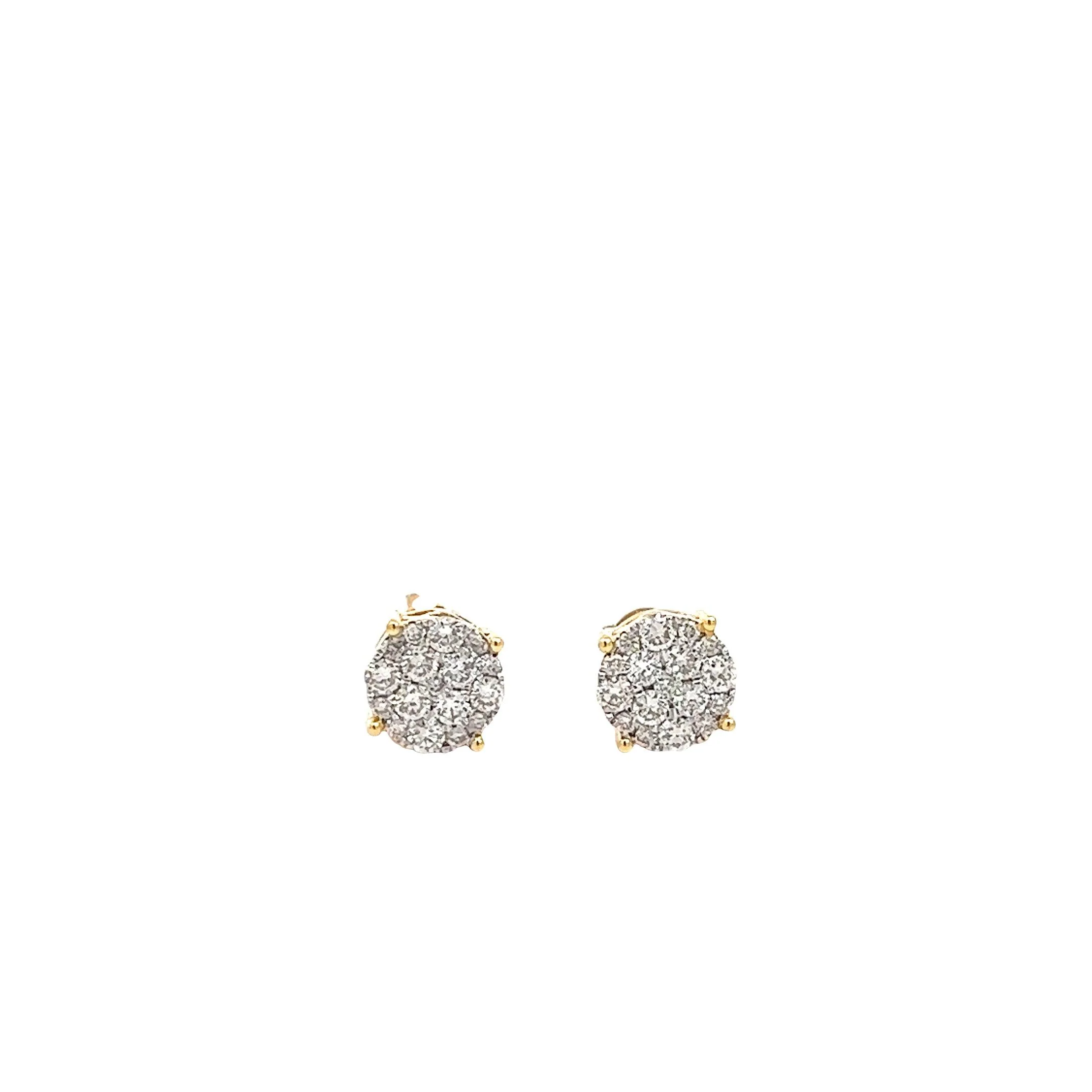 14K GOLD DIAMOND ROUND CLUSTER EARRING STUDS 1.05 CT