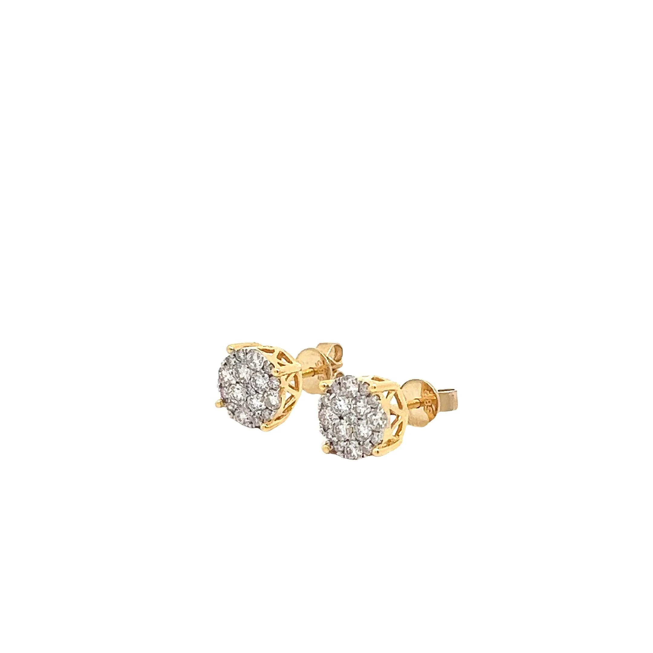 14K GOLD DIAMOND ROUND CLUSTER EARRING STUDS 1.05 CT - Image 3