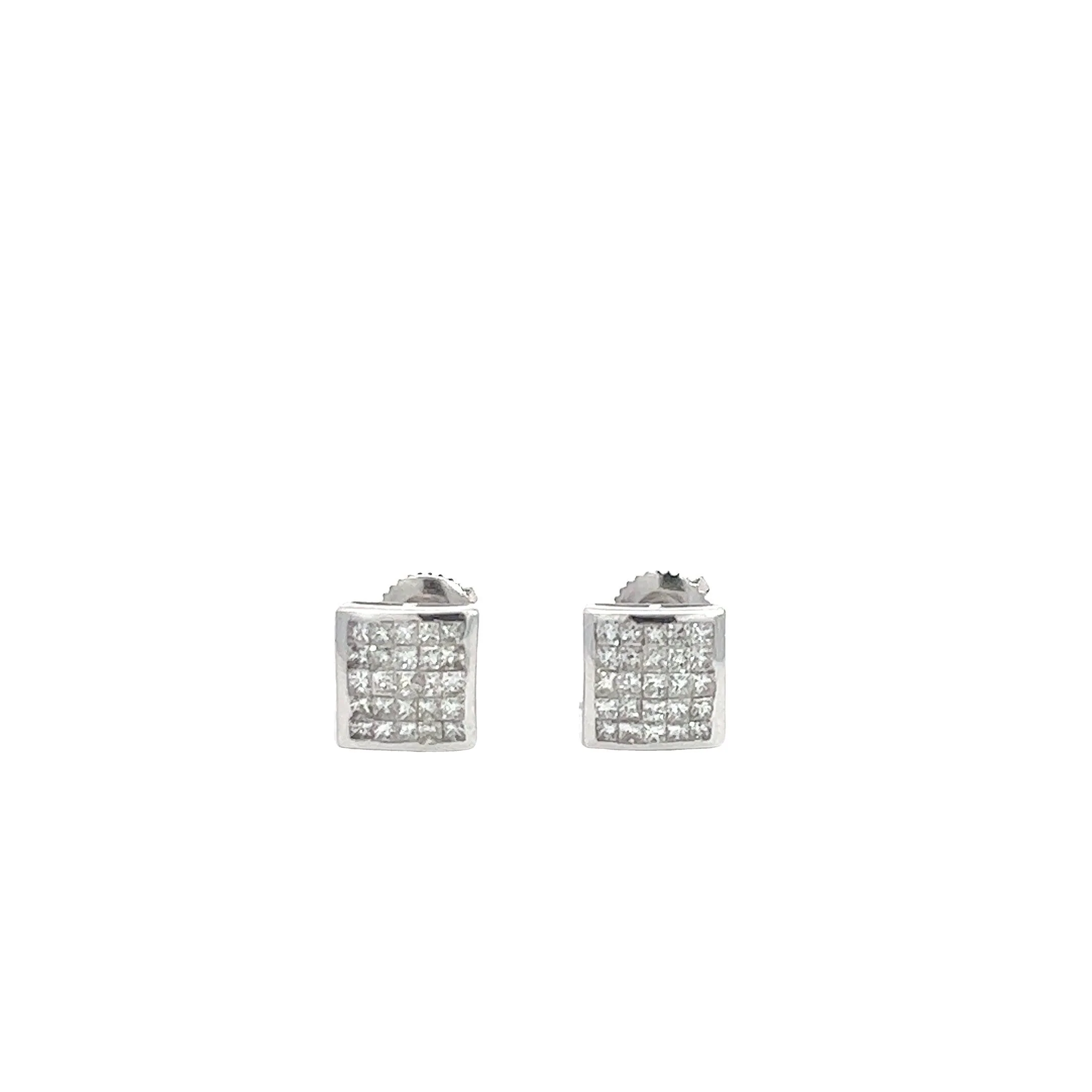 14K GOLD PRINCESS CUT DIAMOND SQUARE DOME EARRINGS 0.75 CT