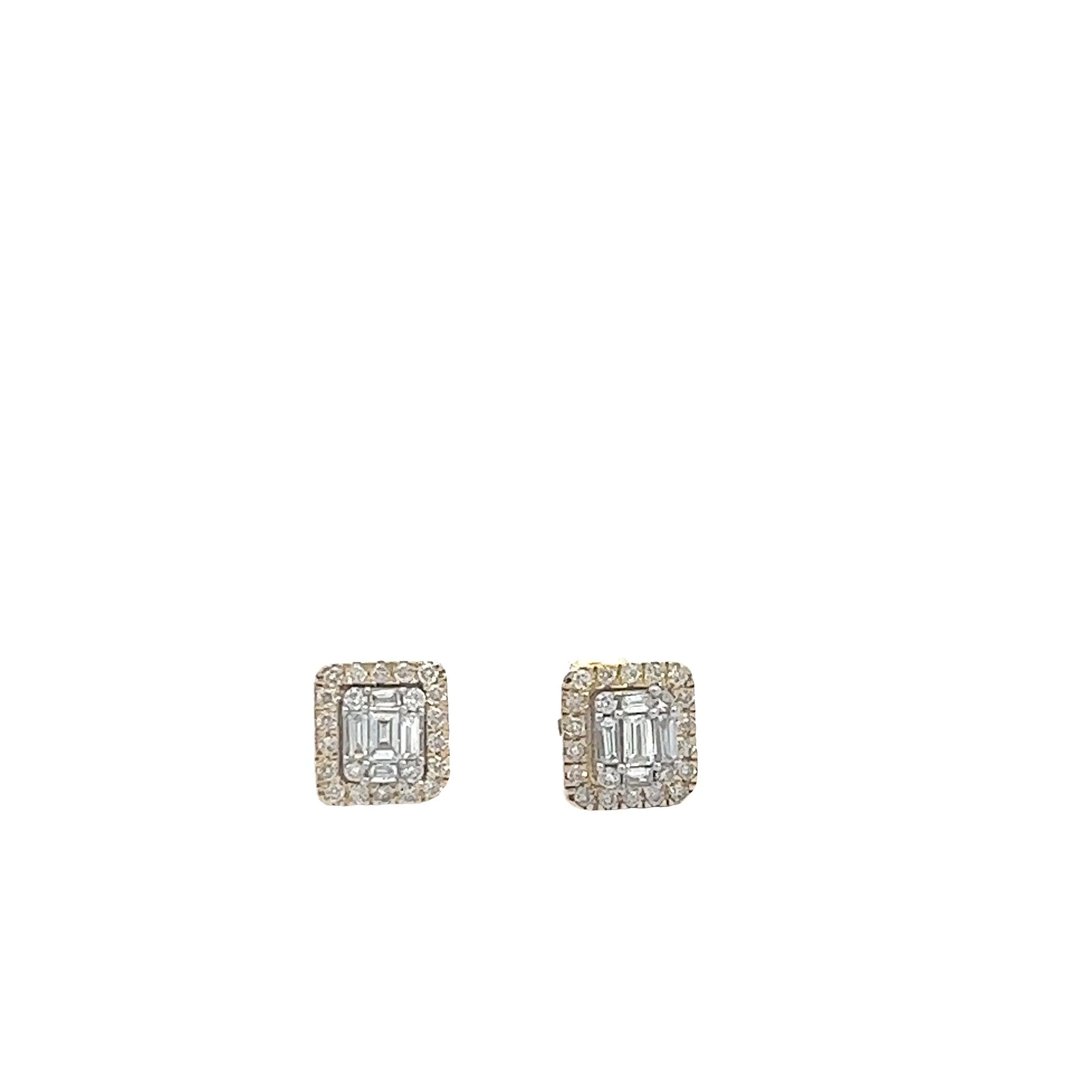 14K GOLD ROUND AND BAGUETTE DIAMOND EARRING 0.60 CT