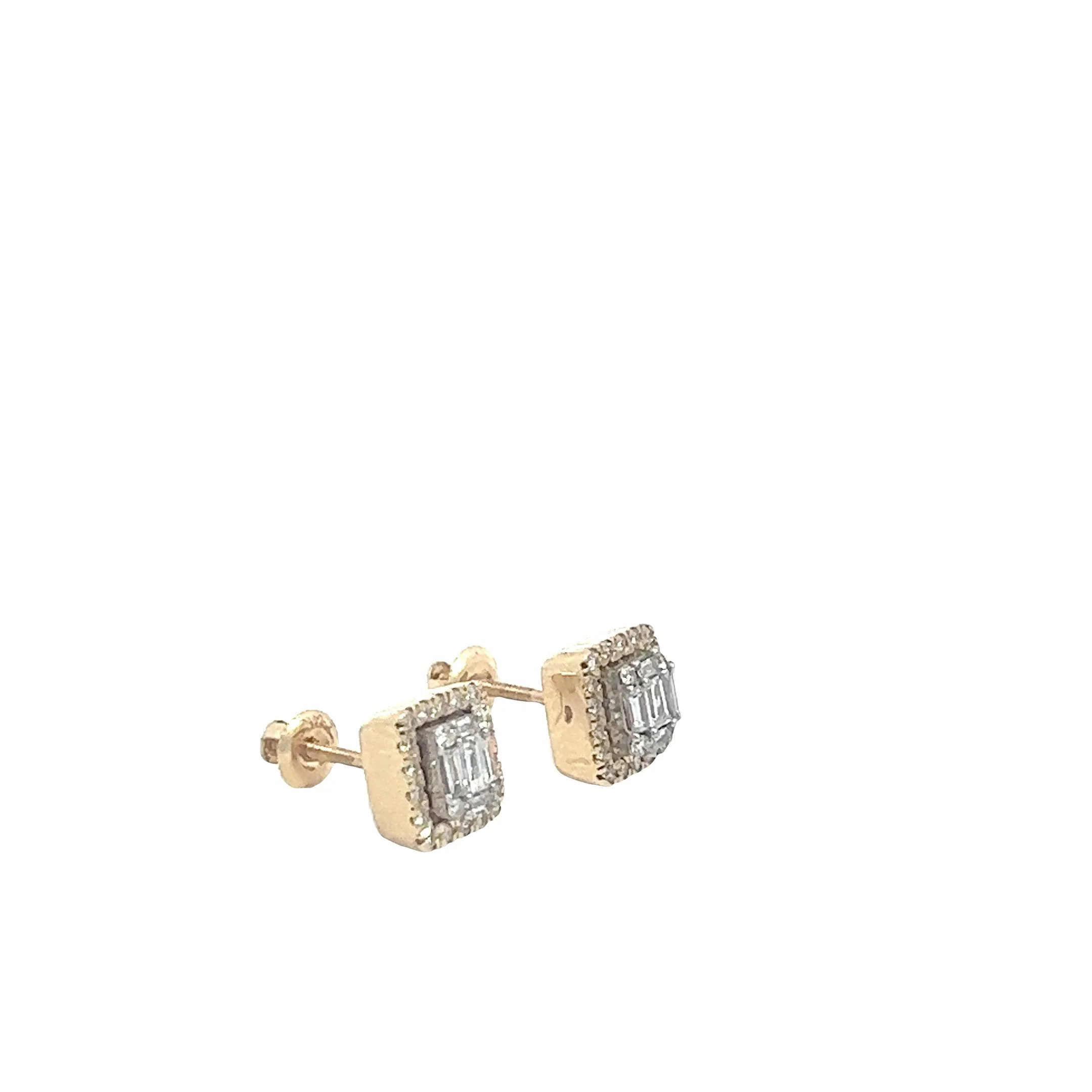 14K GOLD ROUND AND BAGUETTE DIAMOND EARRING 0.60 CT - Image 3