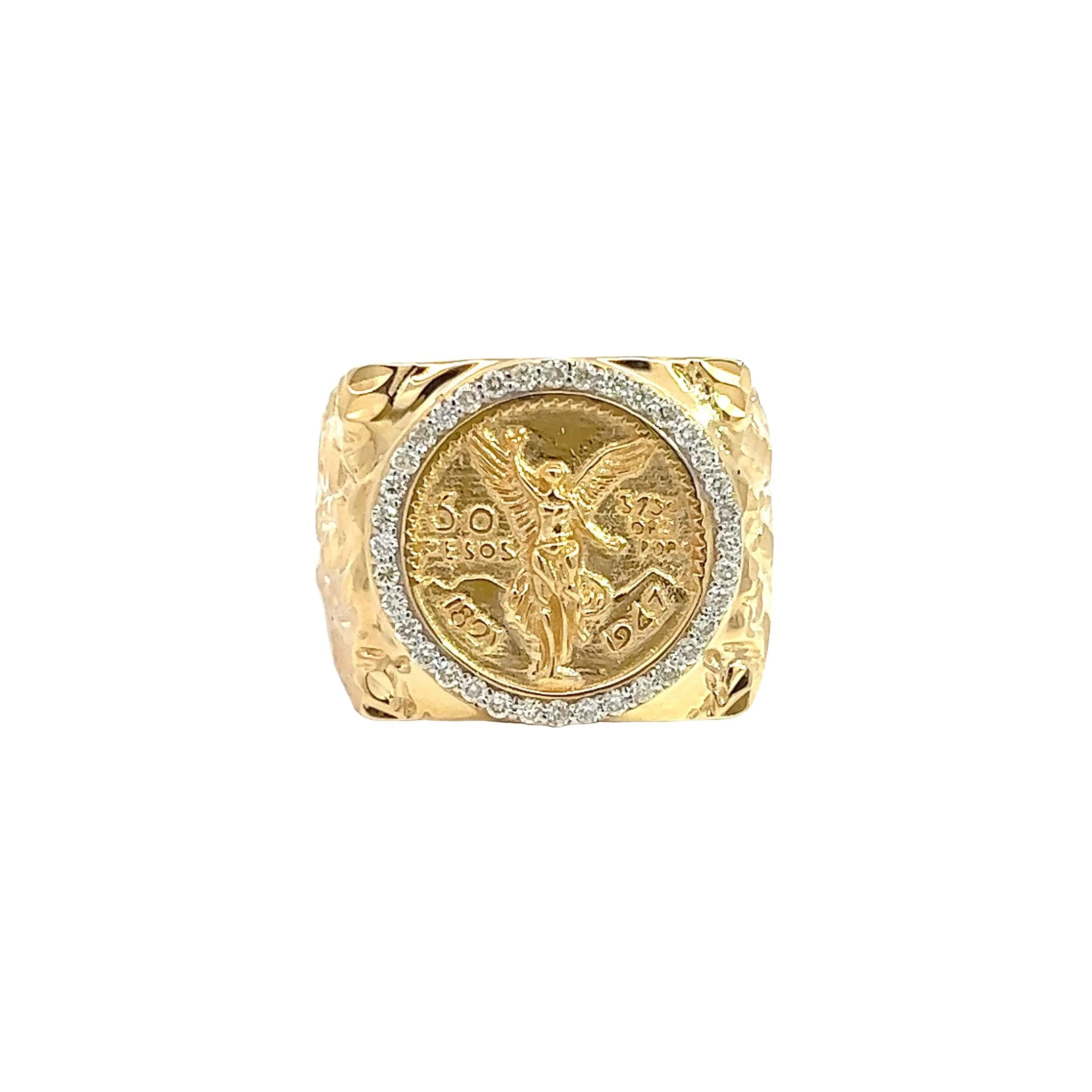 14K GOLD DIAMOND CENTENARIO NUGGET RING 0.40 CT