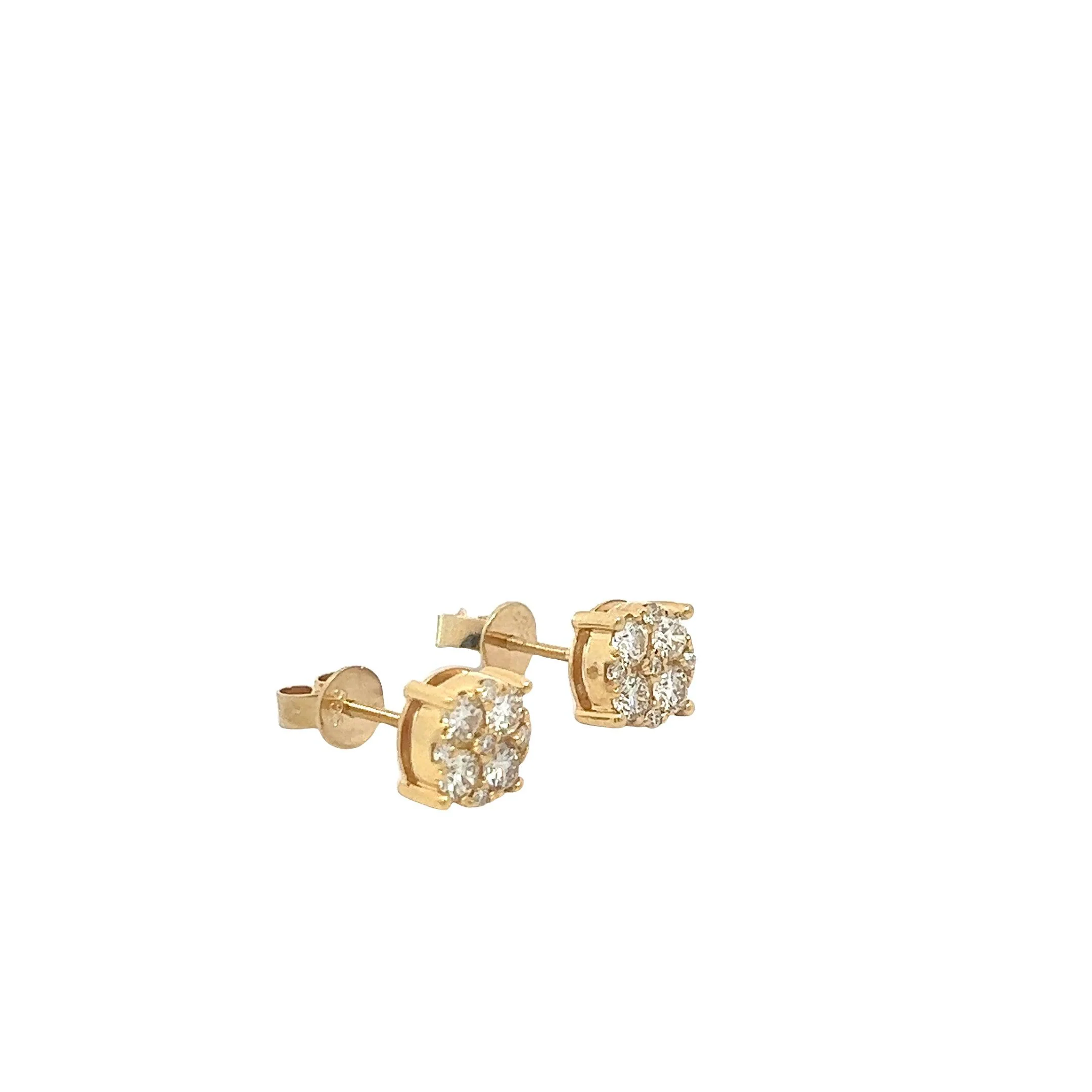 14K GOLD DIAMOND ROUND CLUSTER EARRINGS 1.26 CT - Image 3